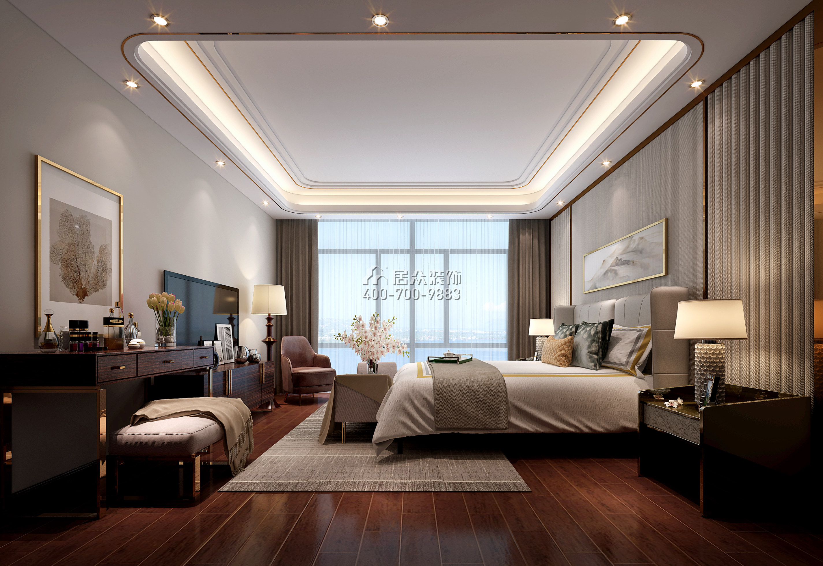 红树西岸花园209平方米现代简约风格平层户型卧室装修效果图