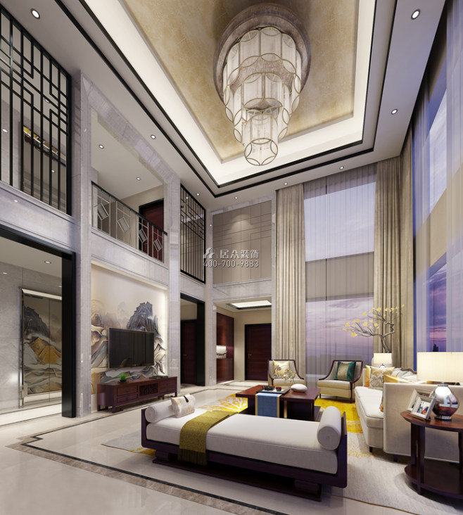 大汉汉园600平方米中式风格别墅户型客厅装修效果图
