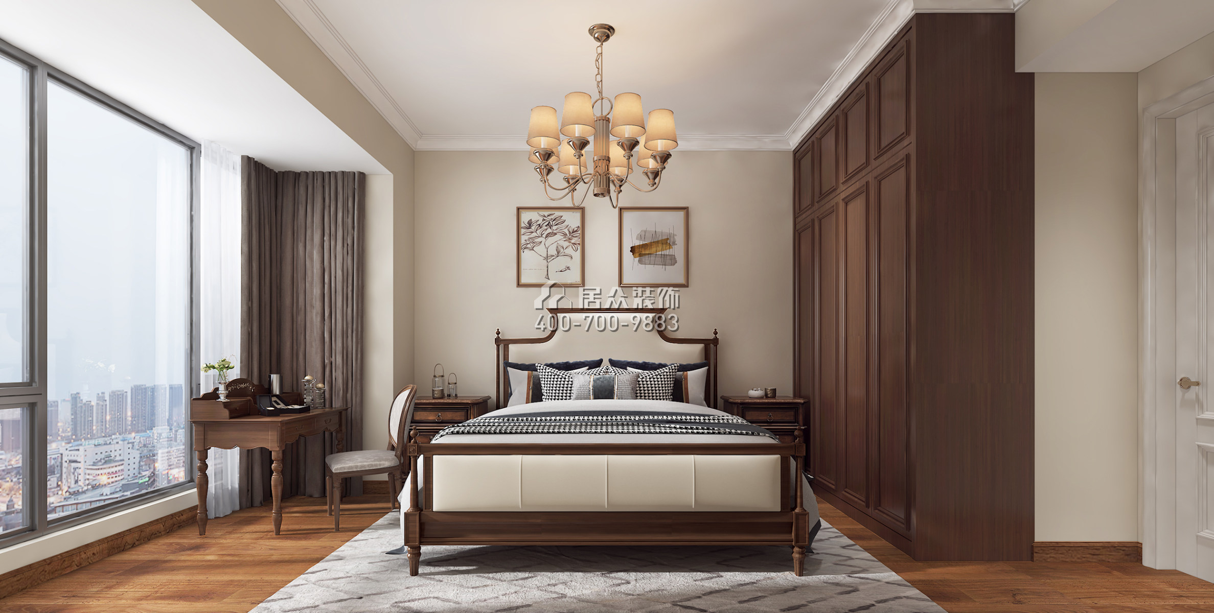 半岛城邦一期85平方米美式风格平层户型卧室装修效果图
