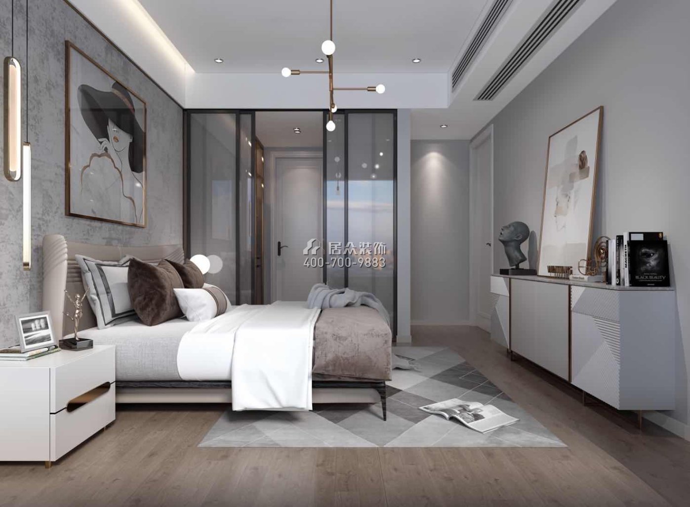 华发首府143平方米现代简约风格平层户型卧室装修效果图