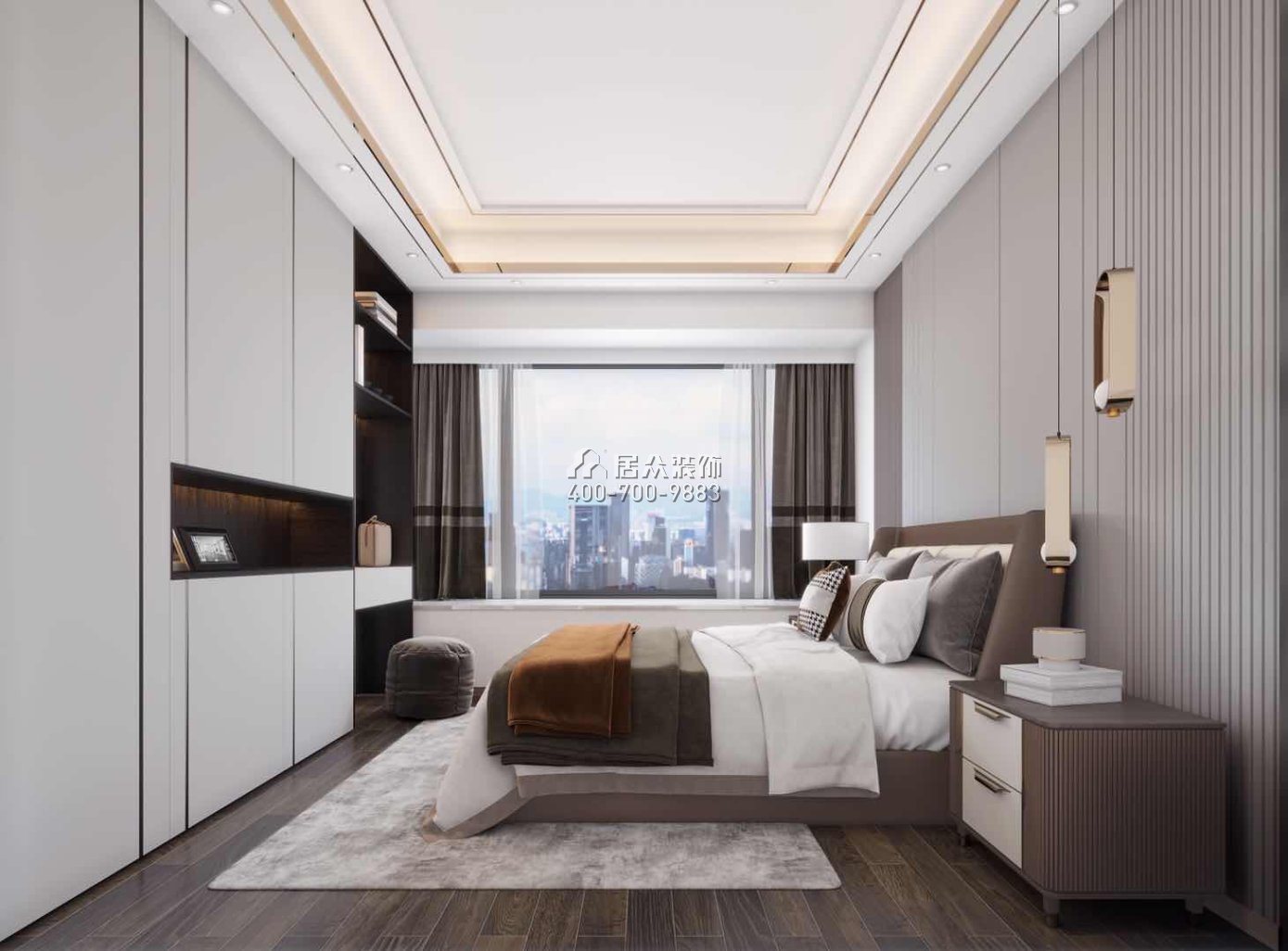 华发峰景湾134平方米现代简约风格平层户型卧室装修效果图