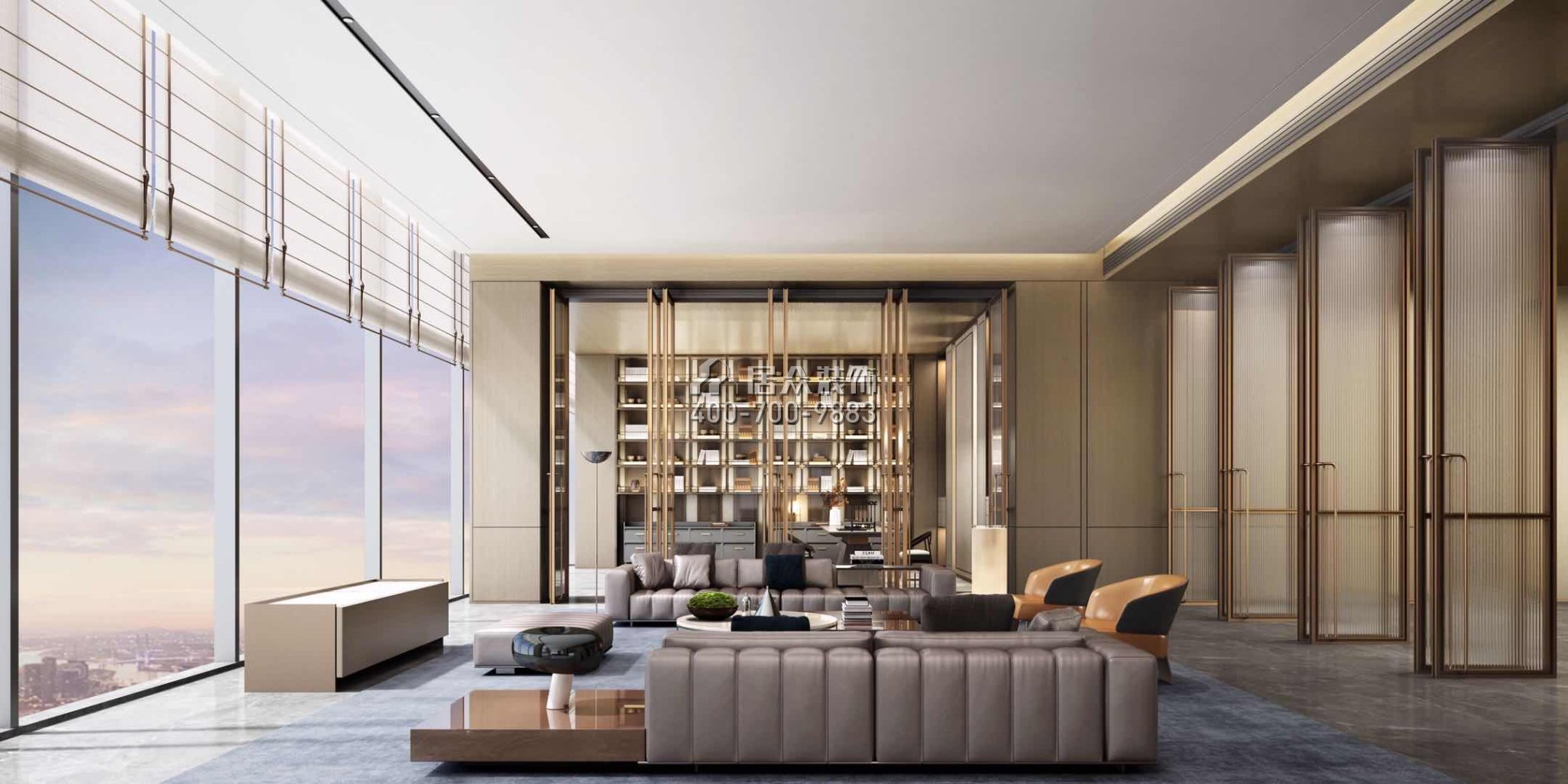 豐泰觀山碧水380平方米現代簡約風格別墅戶型客廳裝修效果圖