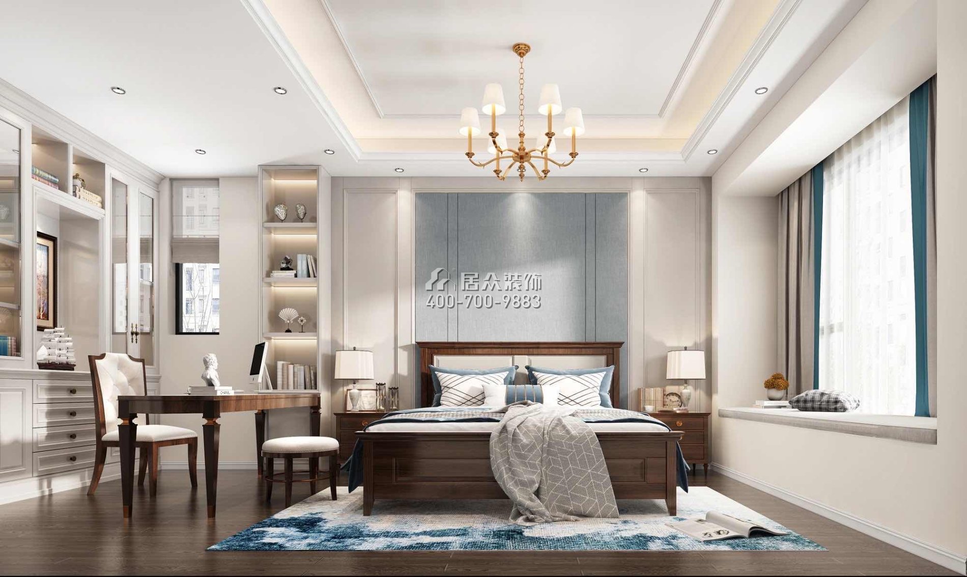 华发水岸210平方米美式风格复式户型卧室kok电竞平台效果图