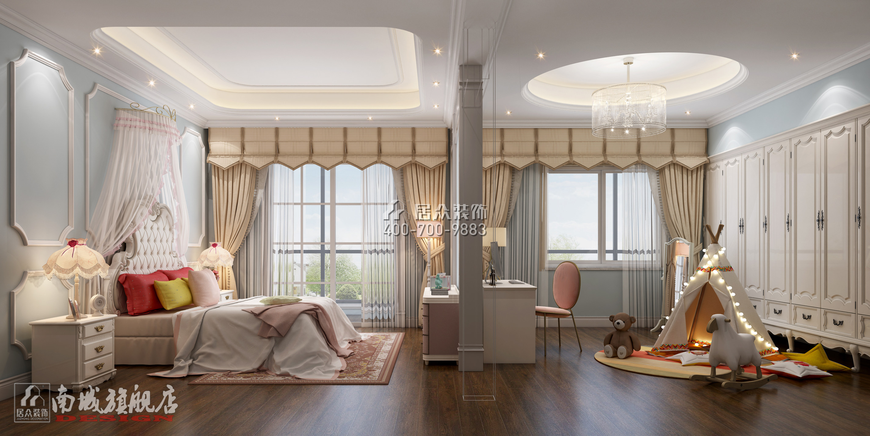 600平方米中式风格别墅户型卧室装修效果图