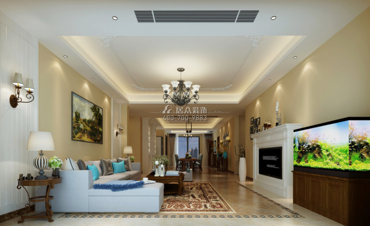 滿京華喜悅里華庭260平方米美式風格平層戶型客廳裝修效果圖