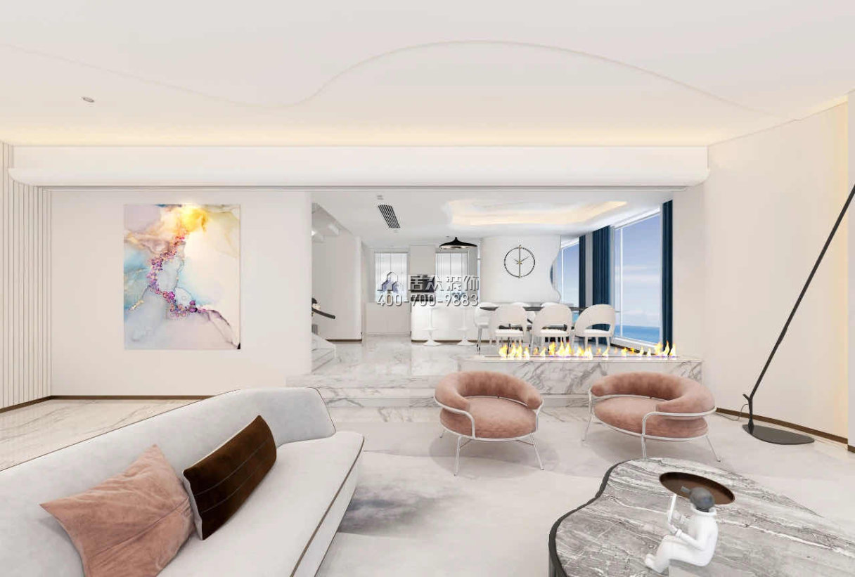 南海玫瑰园三期300平方米现代简约风格复式户型客厅装修效果图