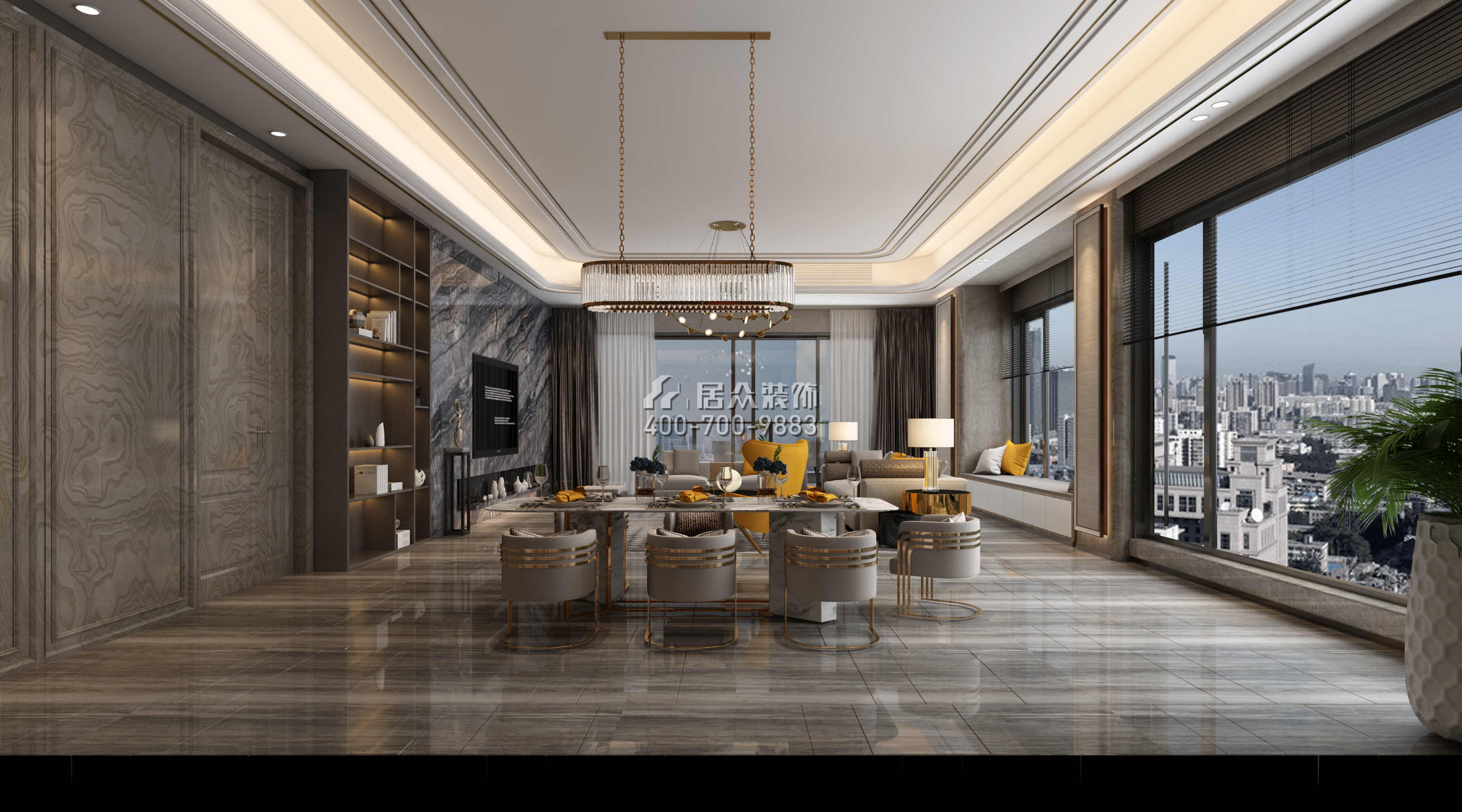 新天鵝堡289平方米現代簡約風格平層戶型客廳裝修效果圖