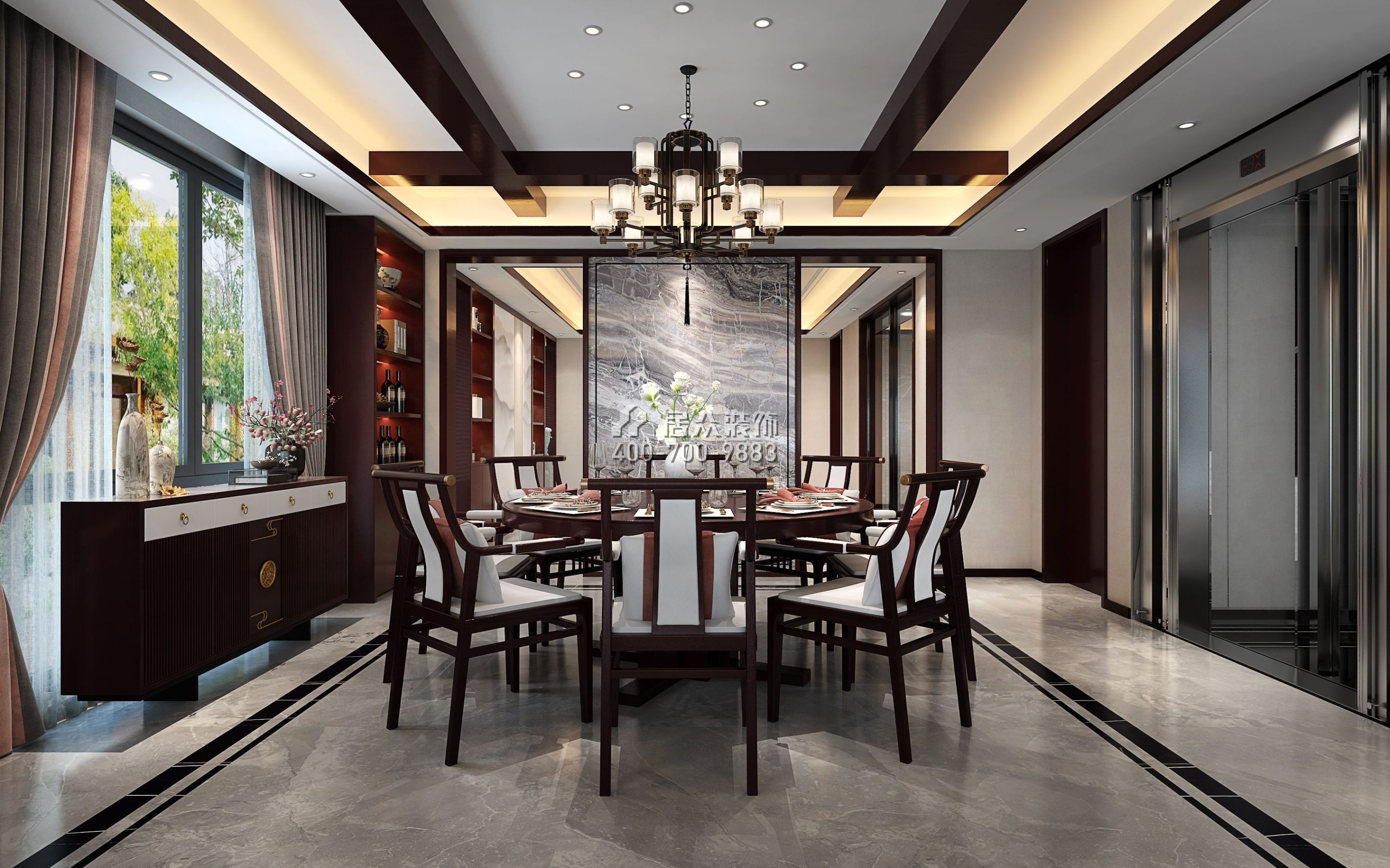 天鹅湾3期450平方米中式风格别墅户型餐厅装修效果图