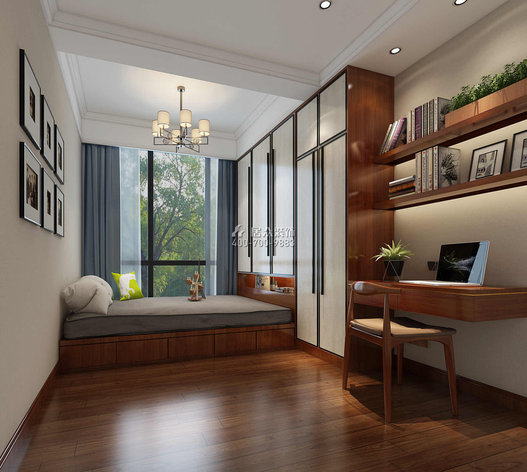 嘉华星际湾180平方米中式风格平层户型卧室书房一体装修效果图