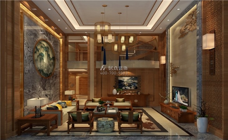 容桂碧桂園350平方米中式風格別墅戶型客廳裝修效果圖
