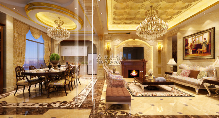 中糧北緯500平方米歐式風格別墅戶型客廳裝修效果圖