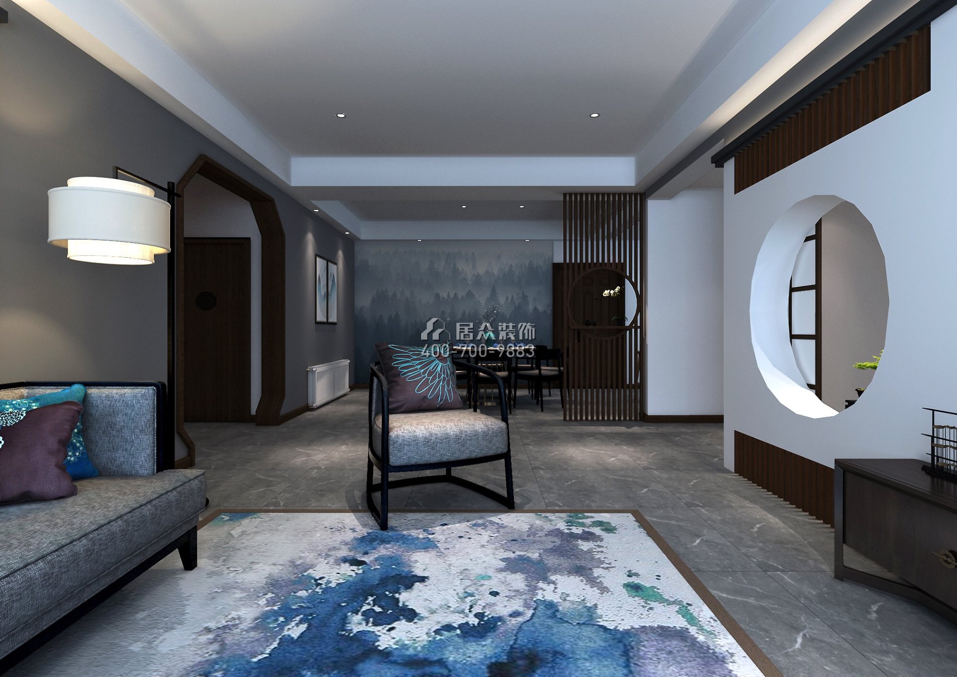 汇景城129平方米中式风格平层户型客厅装修效果图