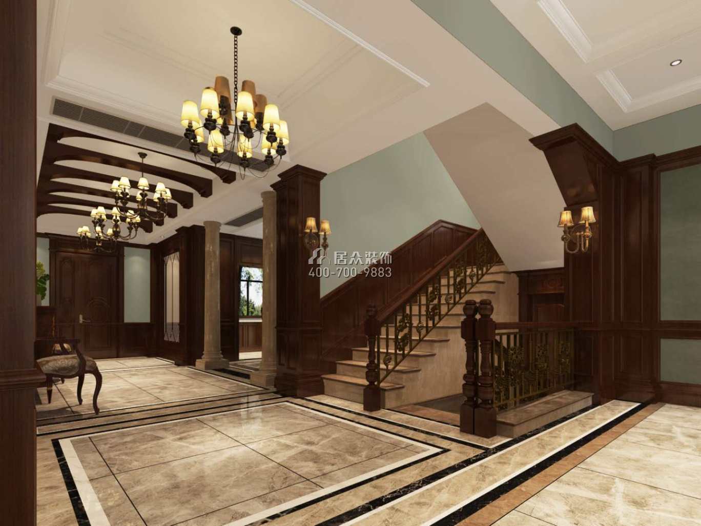 运达城350平方米新古典风格别墅户型楼梯装修效果图
