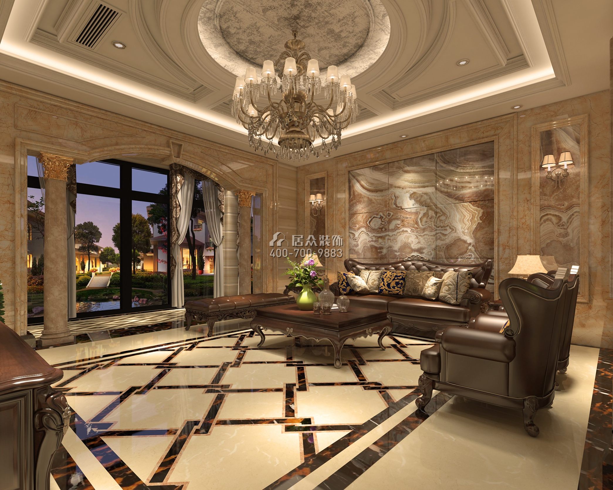 中信高爾夫別墅241平方米歐式風格復式戶型客廳裝修效果圖