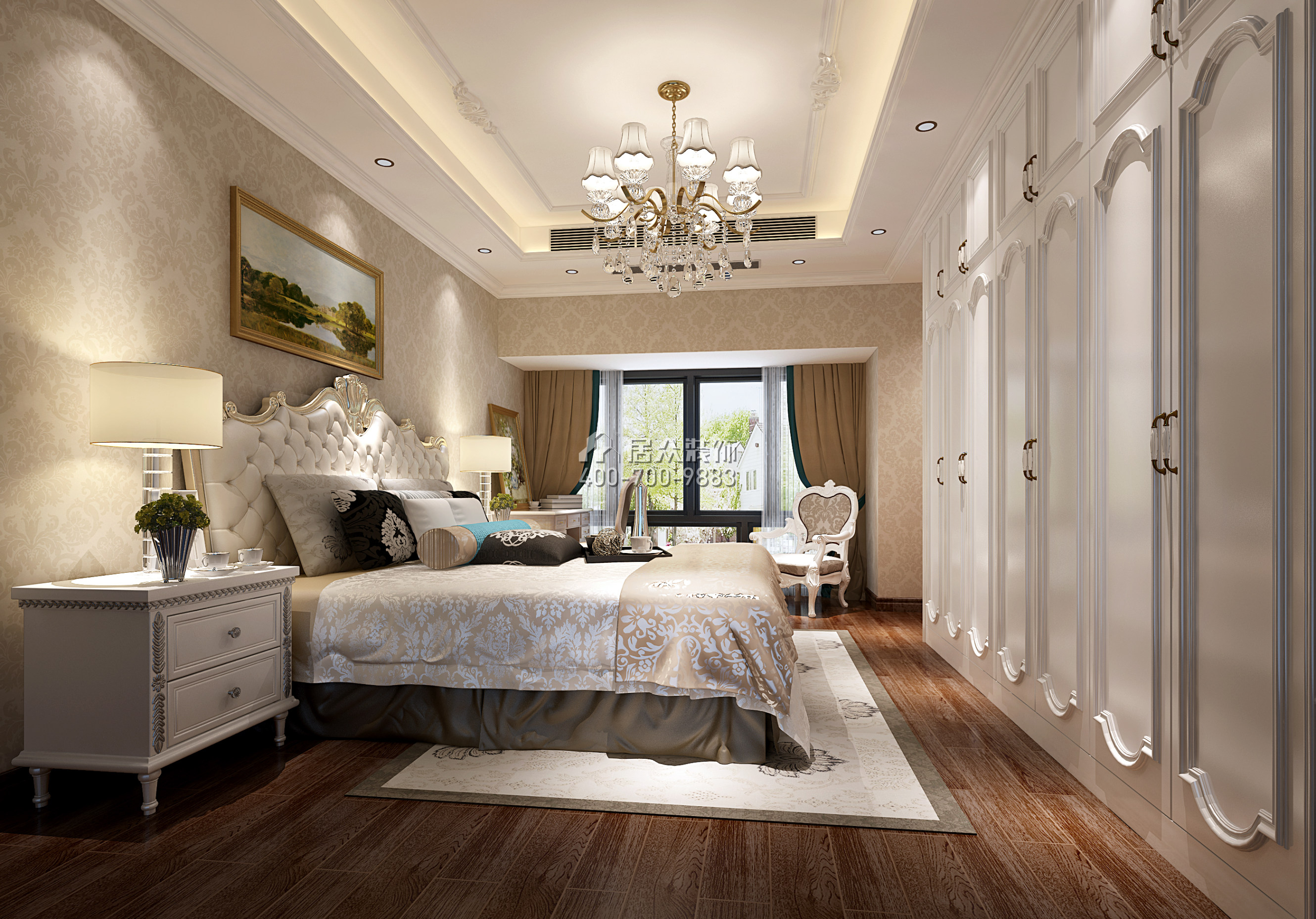 信义嘉御山100平方米欧式风格平层户型卧室装修效果图
