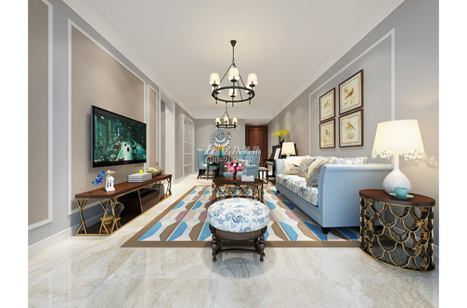 星河银湖谷99平方米美式风格平层户型客厅装修效果图