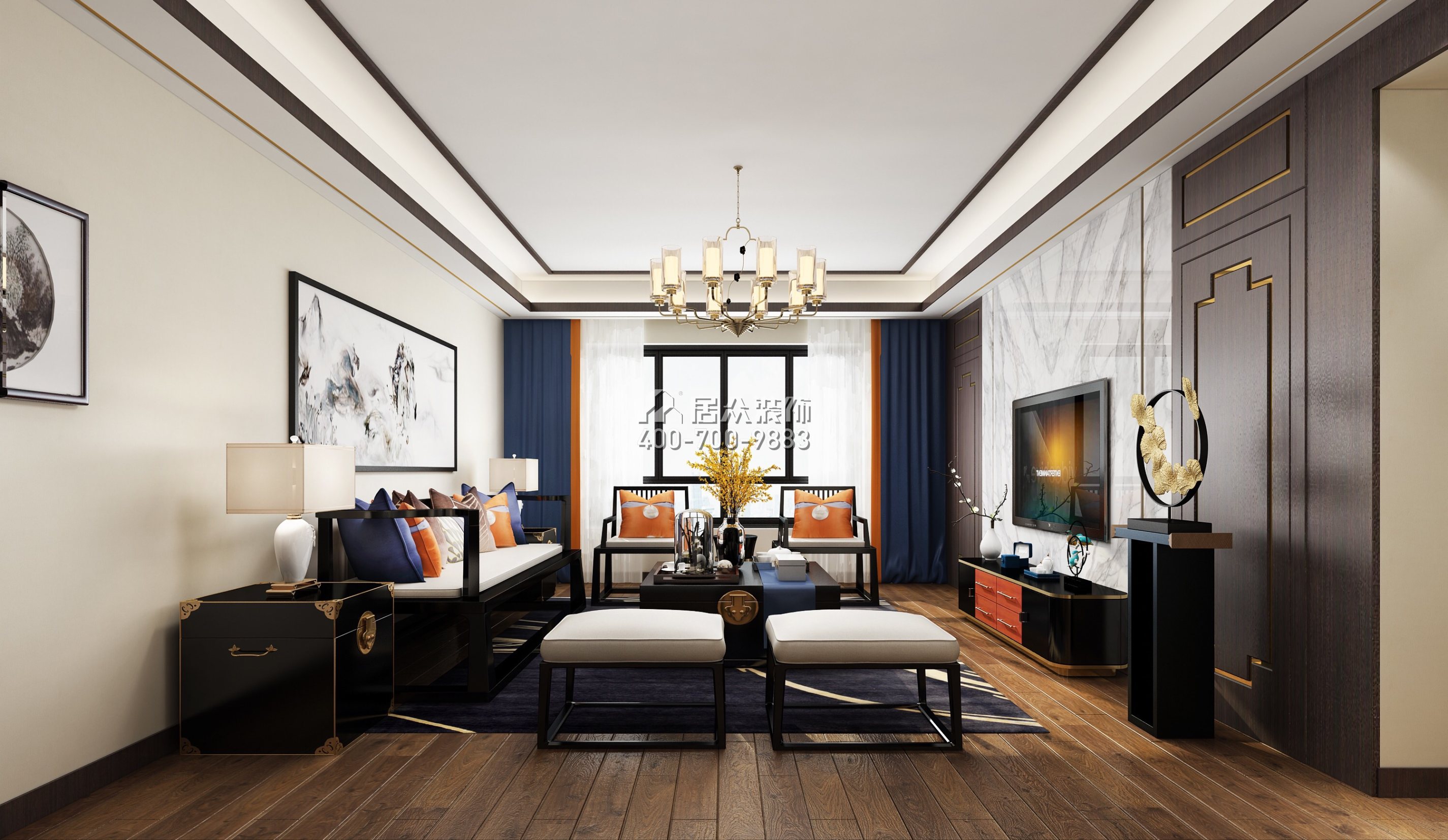 翠沁閣149平方米中式風格平層戶型客廳裝修效果圖