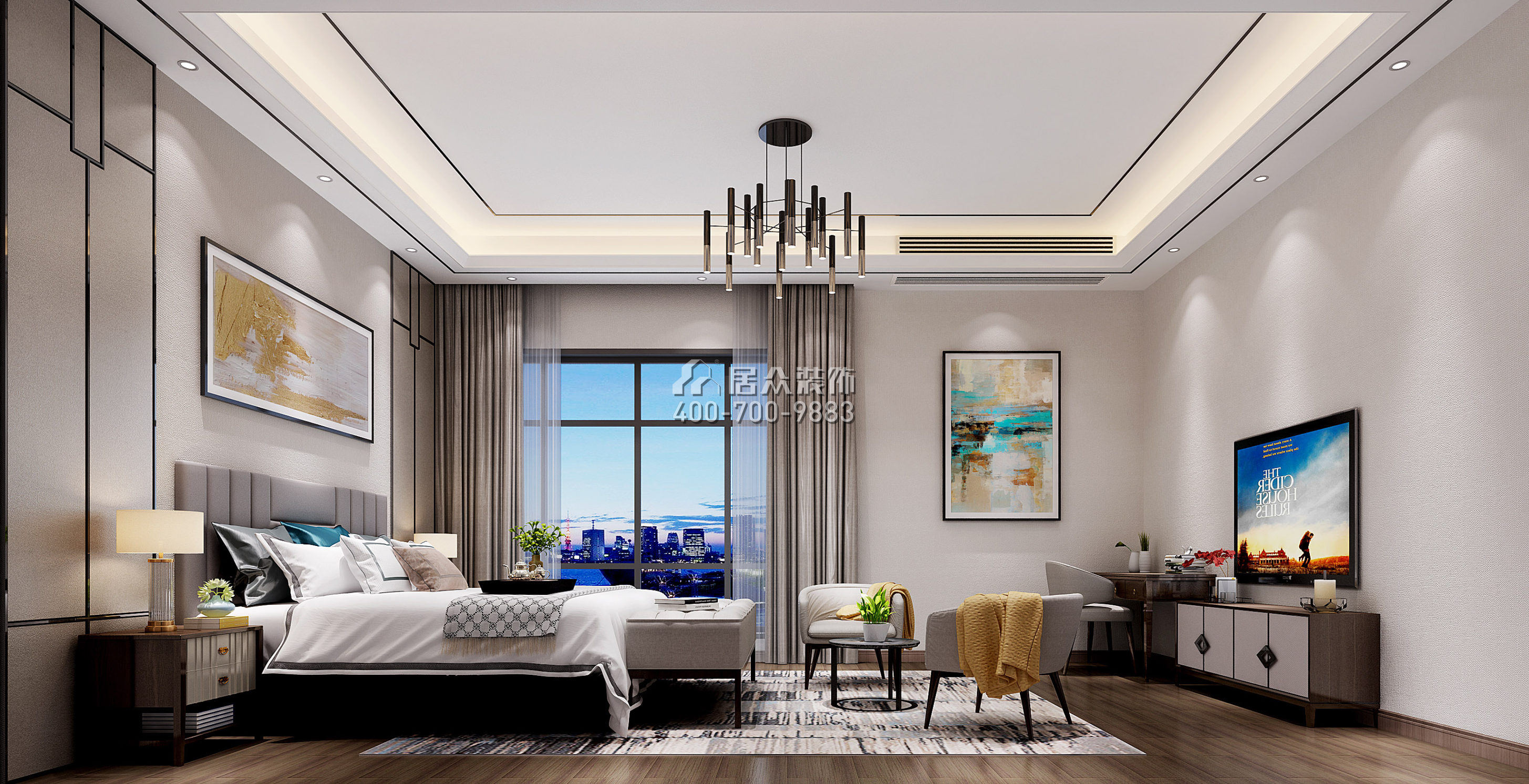 万科棠樾203平方米中式风格别墅户型卧室装修效果图