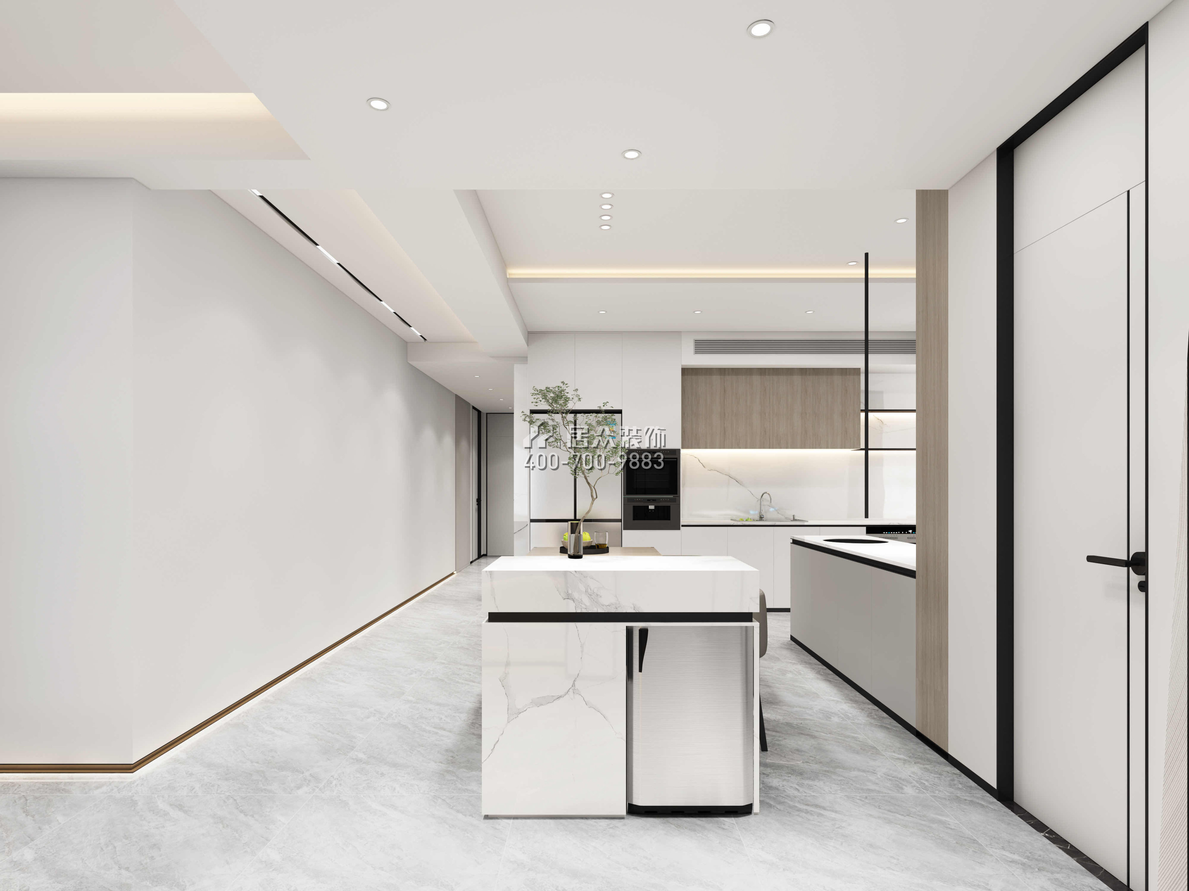 安柏丽晶200平方米现代简约风格平层户型厨房（中国）科技有限公司官网效果图