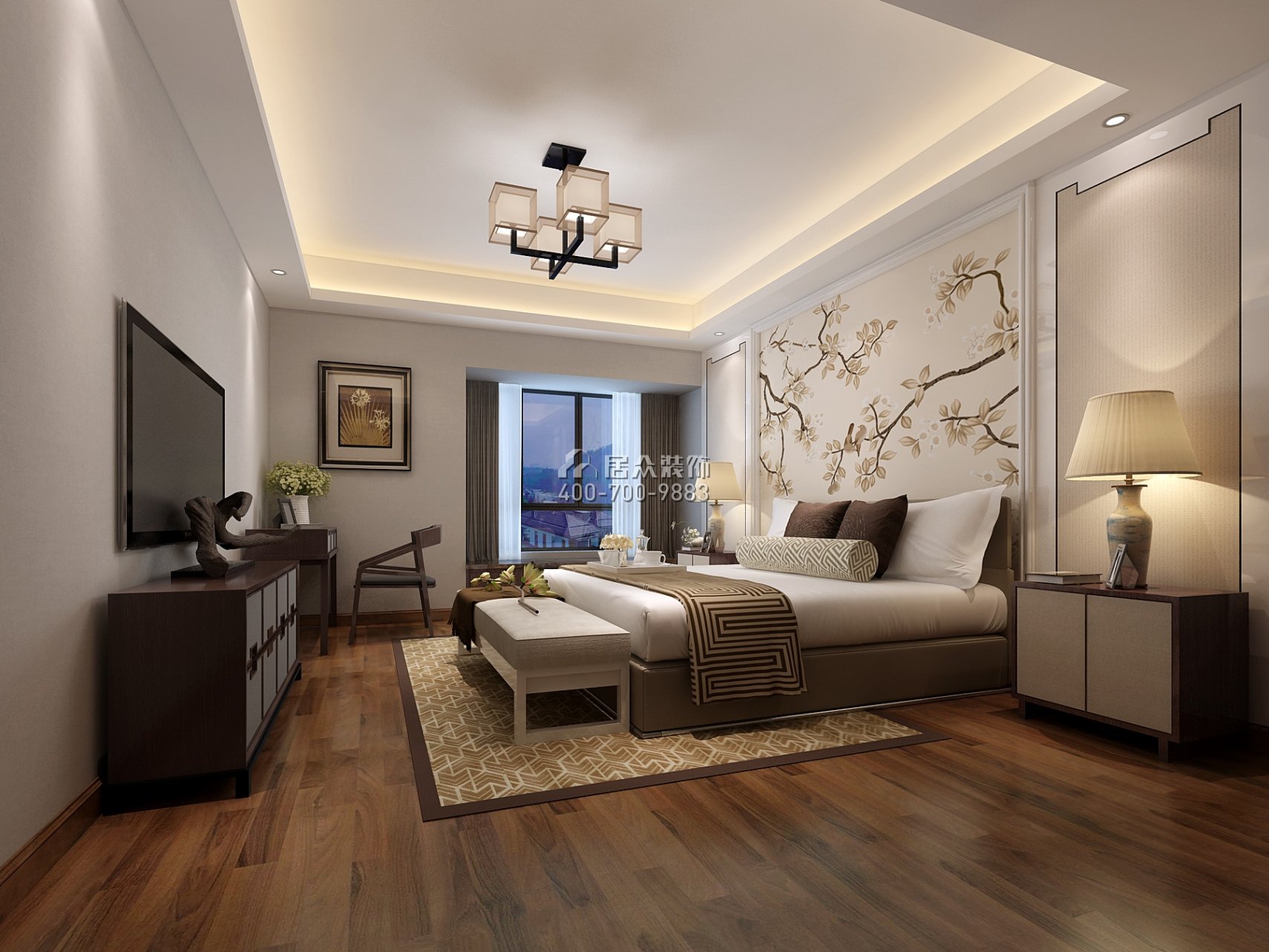 天悦南湾120平方米中式风格平层户型卧室装修效果图