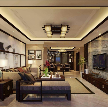 碧桂園清泉城125平方米中式風格平層戶型客廳裝修效果圖
