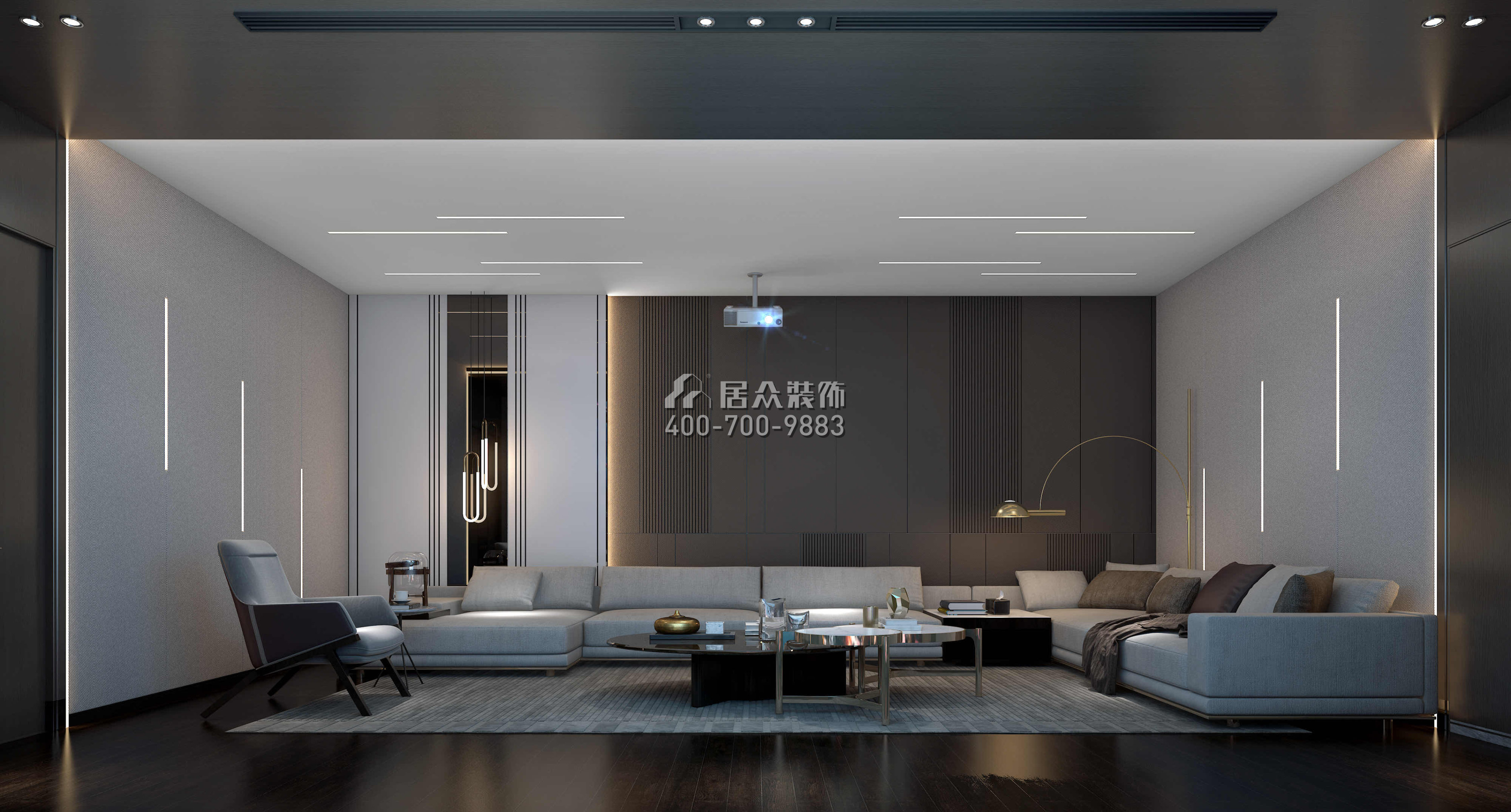 观园800平方米现代简约风格别墅户型家庭影院（中国）科技有限公司官网效果图