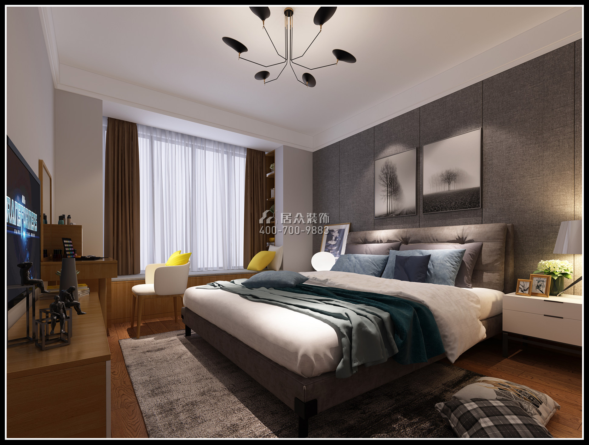美的翰城130平方米现代简约风格平层户型卧室装修效果图