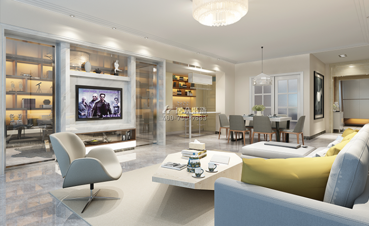 保利天匯168平方米現代簡約風格平層戶型客廳裝修效果圖