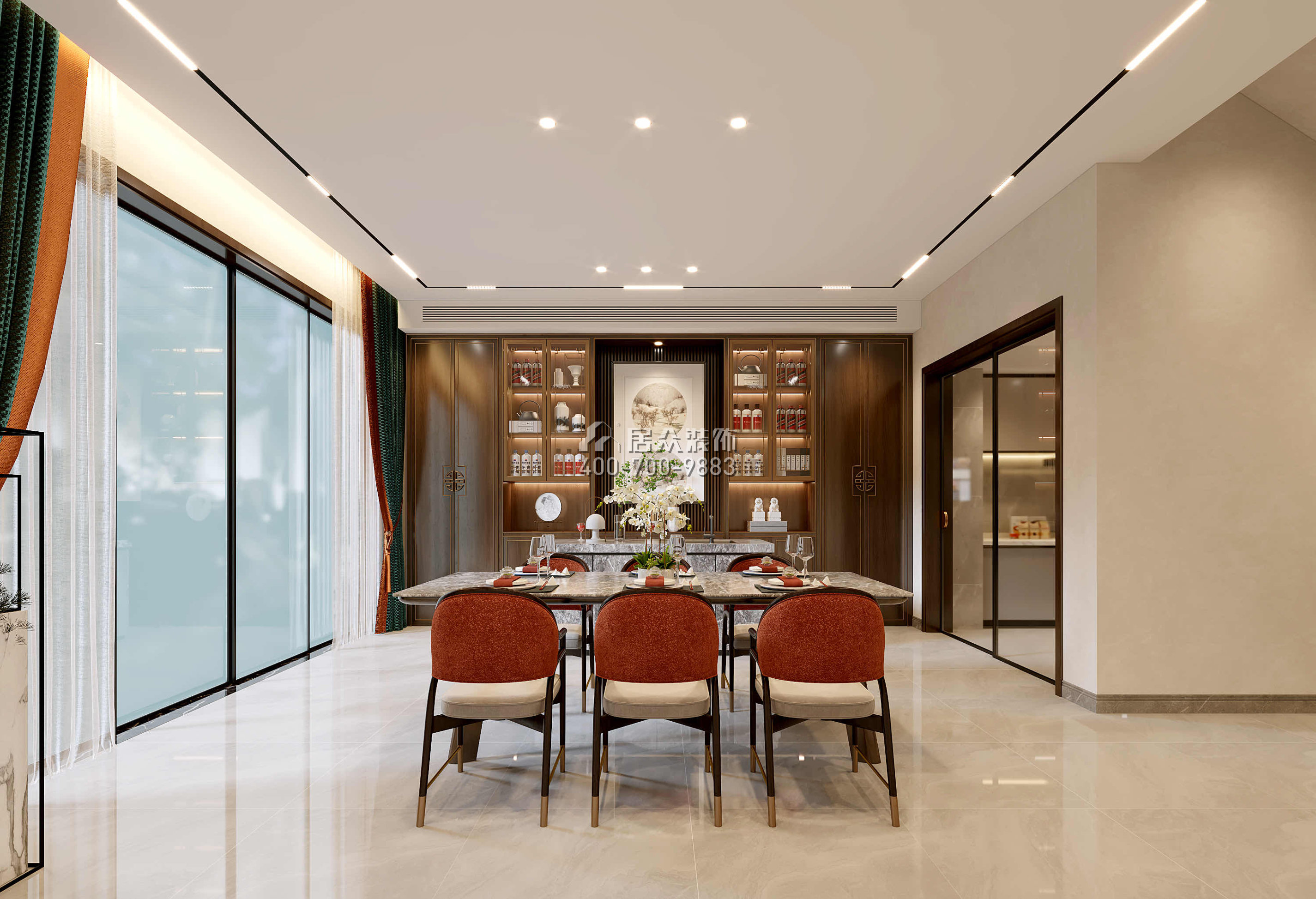 观岭高尔夫豪庭430平方米中式风格别墅户型餐厅装修效果图
