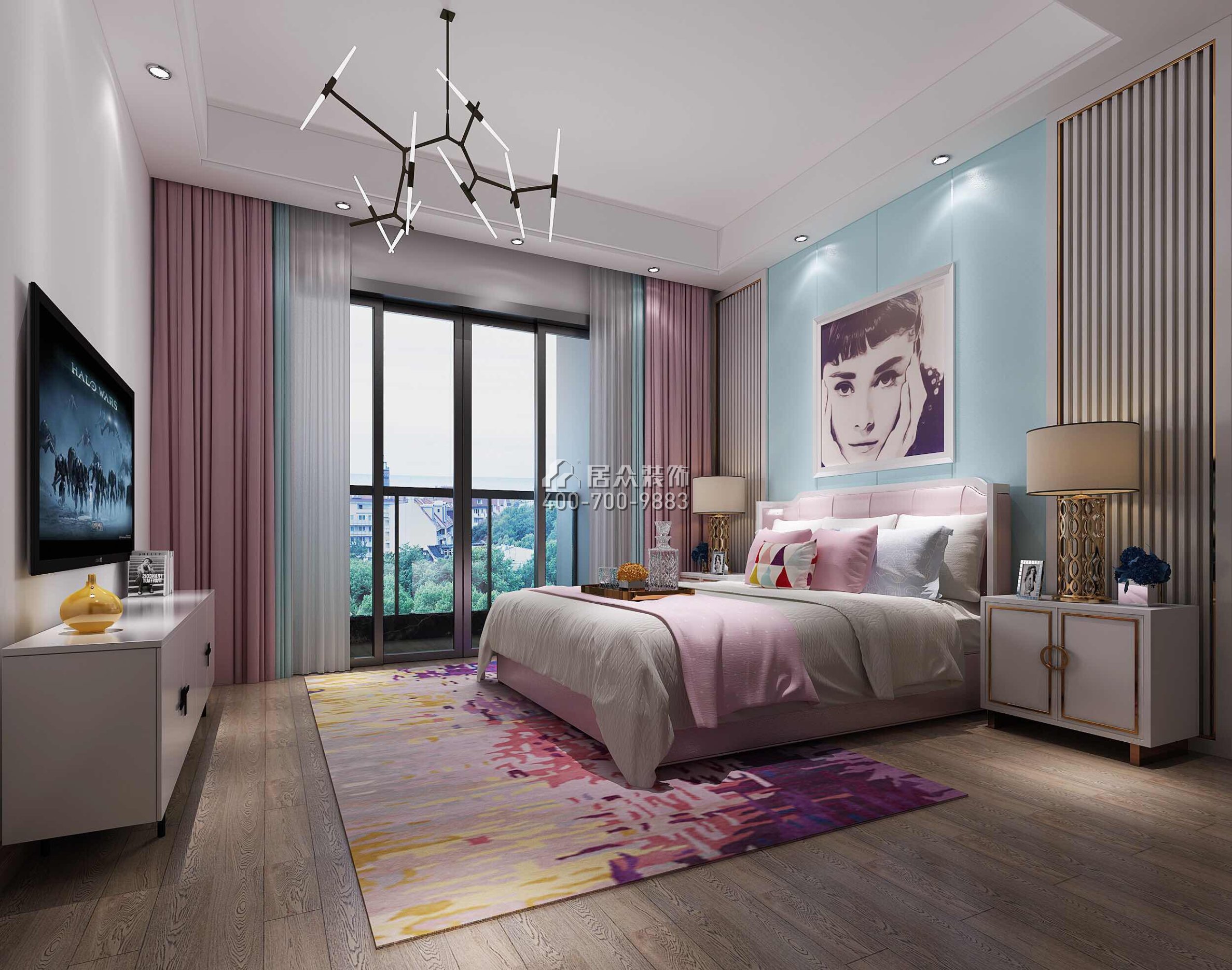 龙光水悦龙湾500平方米现代简约风格别墅户型卧室装修效果图