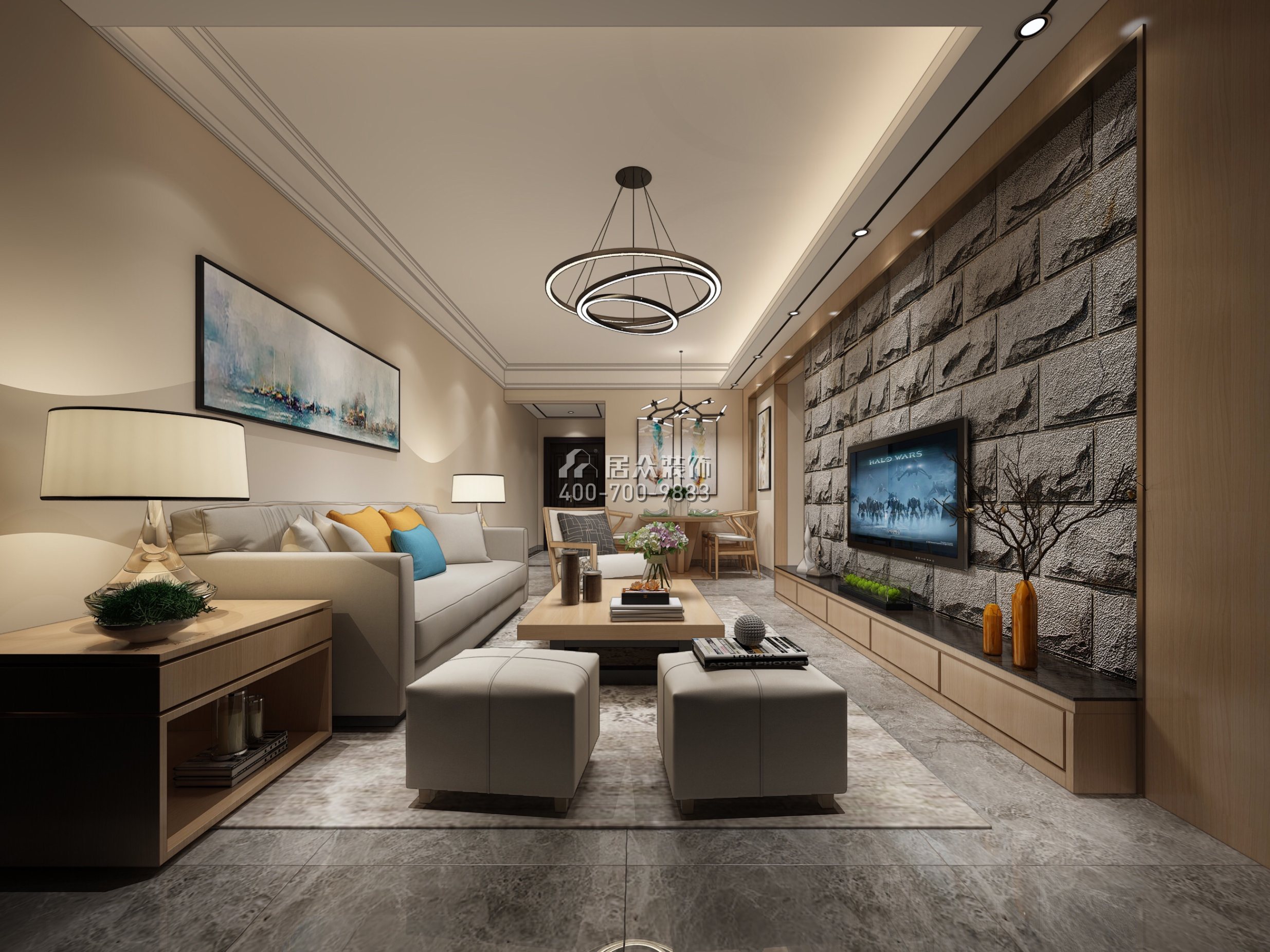 隆生東湖九區106平方米現代簡約風格平層戶型客廳裝修效果圖