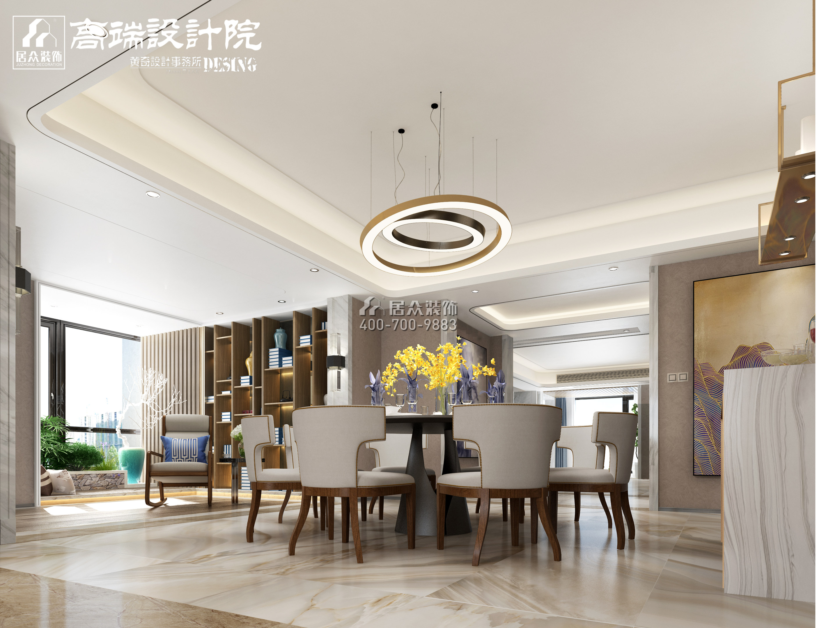 湘江一号320平方米现代简约风格平层户型餐厅装修效果图