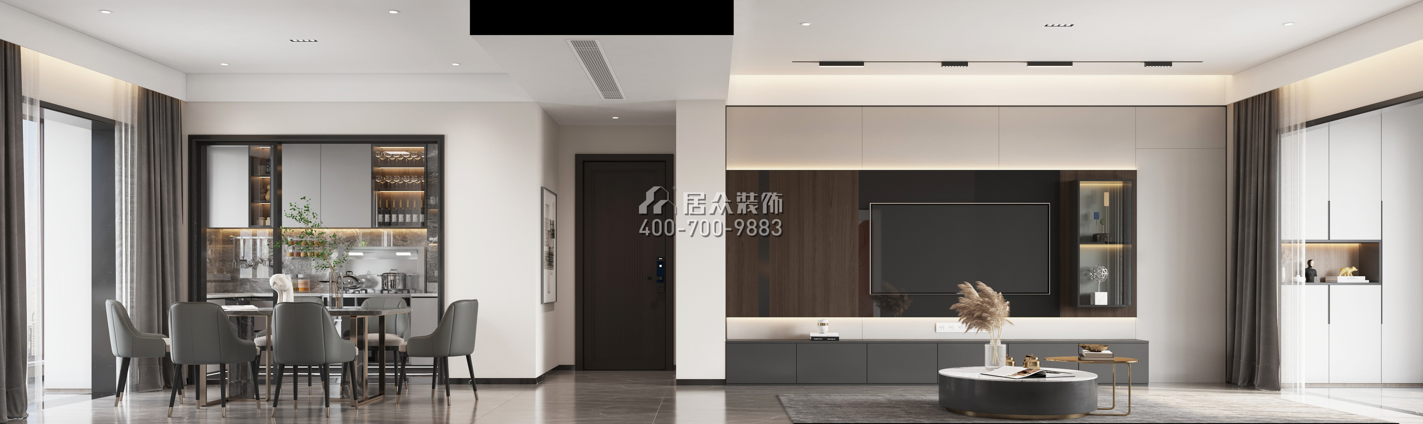 翠湖香山别苑139平方米现代简约风格平层户型客餐厅一体装修效果图