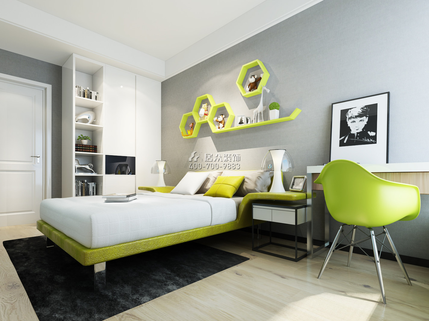富力桃园140平方米现代简约风格平层户型卧室装修效果图