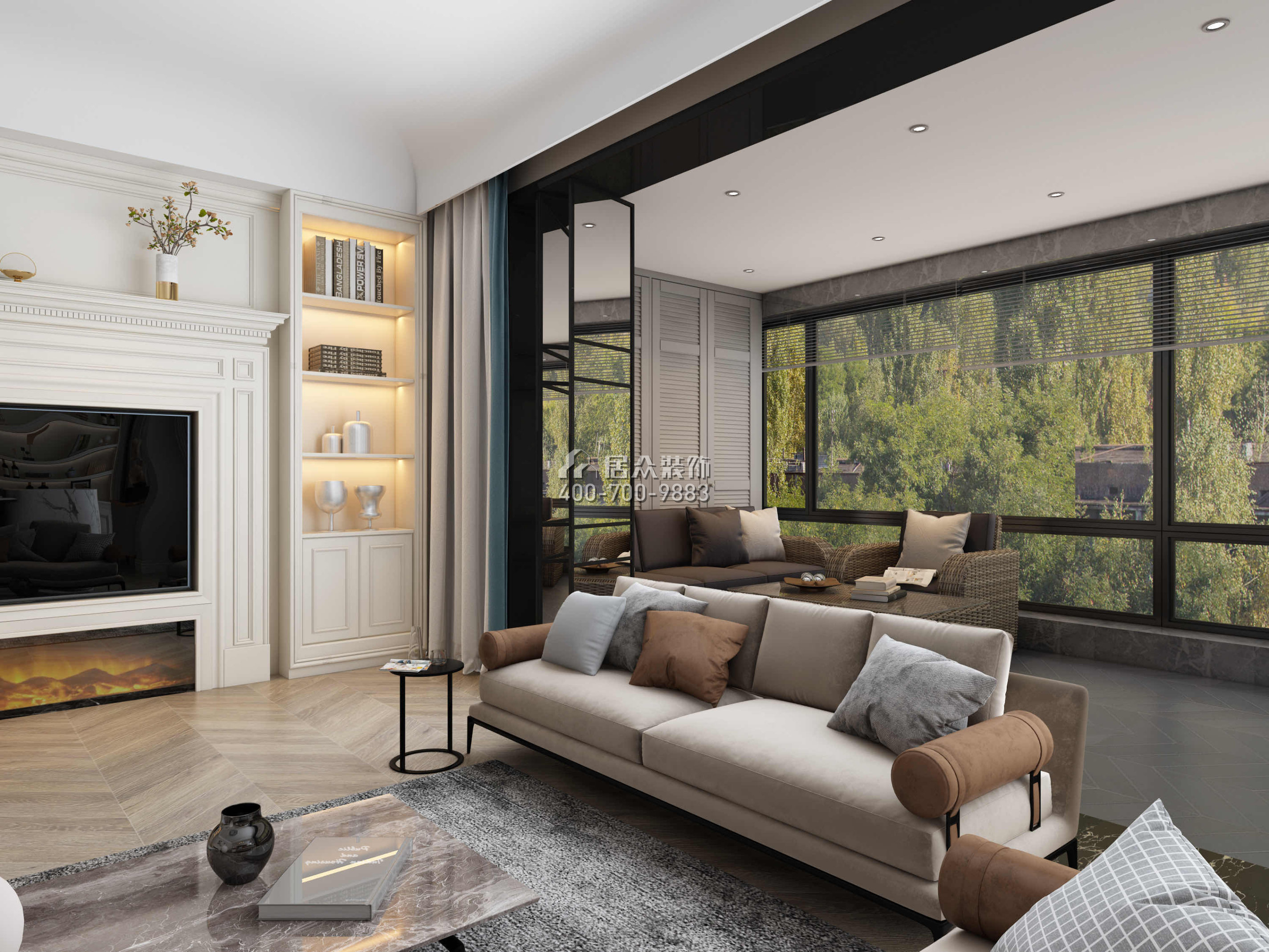 兰江山第240平方米美式风格平层户型客厅装修效果图