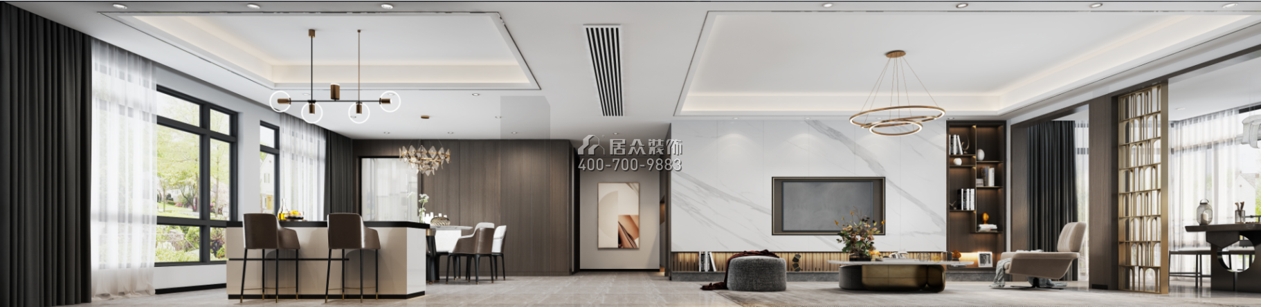 華發新城200平方米現代簡約風格平層戶型客餐廳一體裝修效果圖