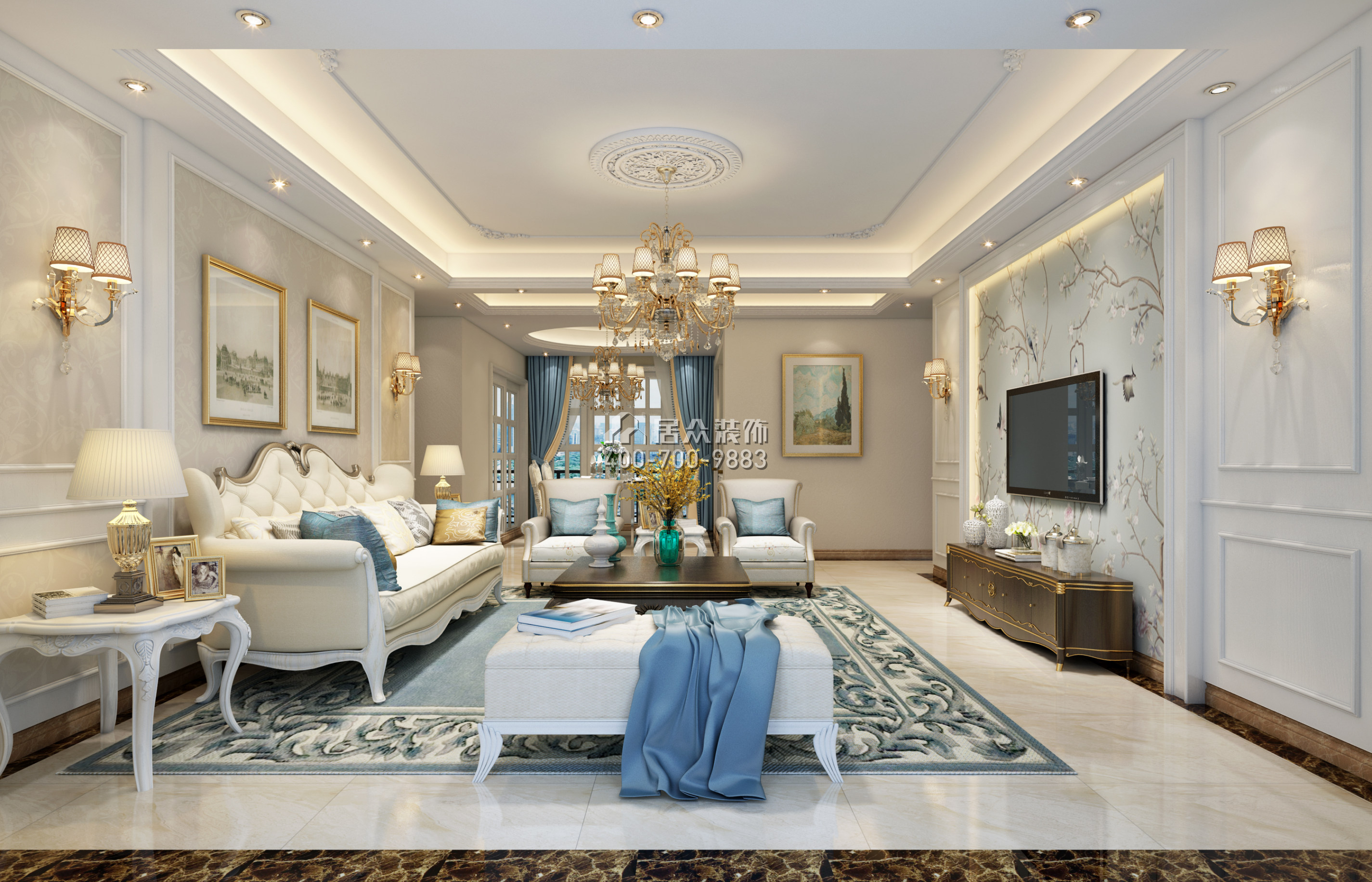 荟港尊邸140平方米欧式风格平层户型客厅装修效果图
