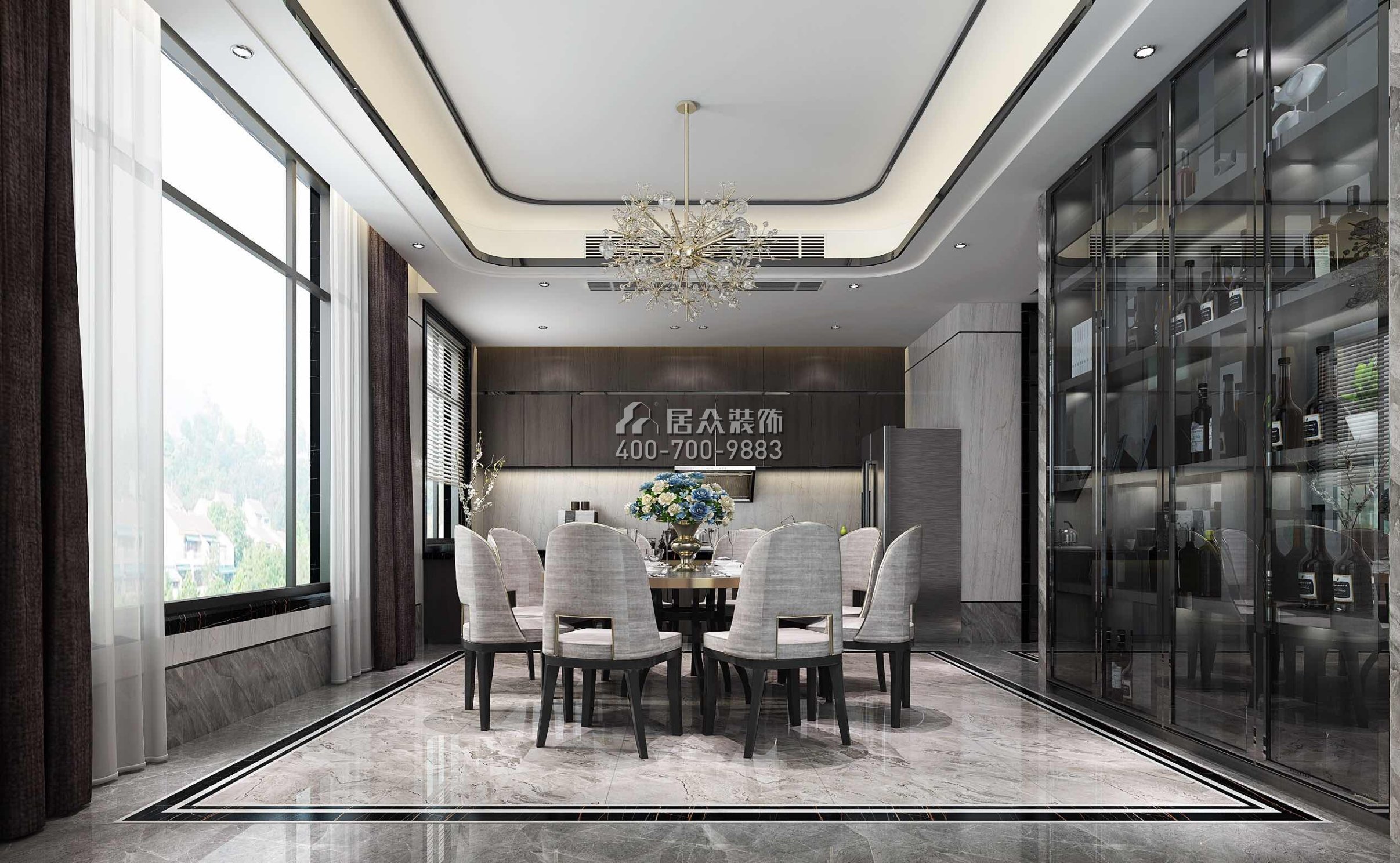 龍光水悅龍灣500平方米現代簡約風格別墅戶型餐廳裝修效果圖