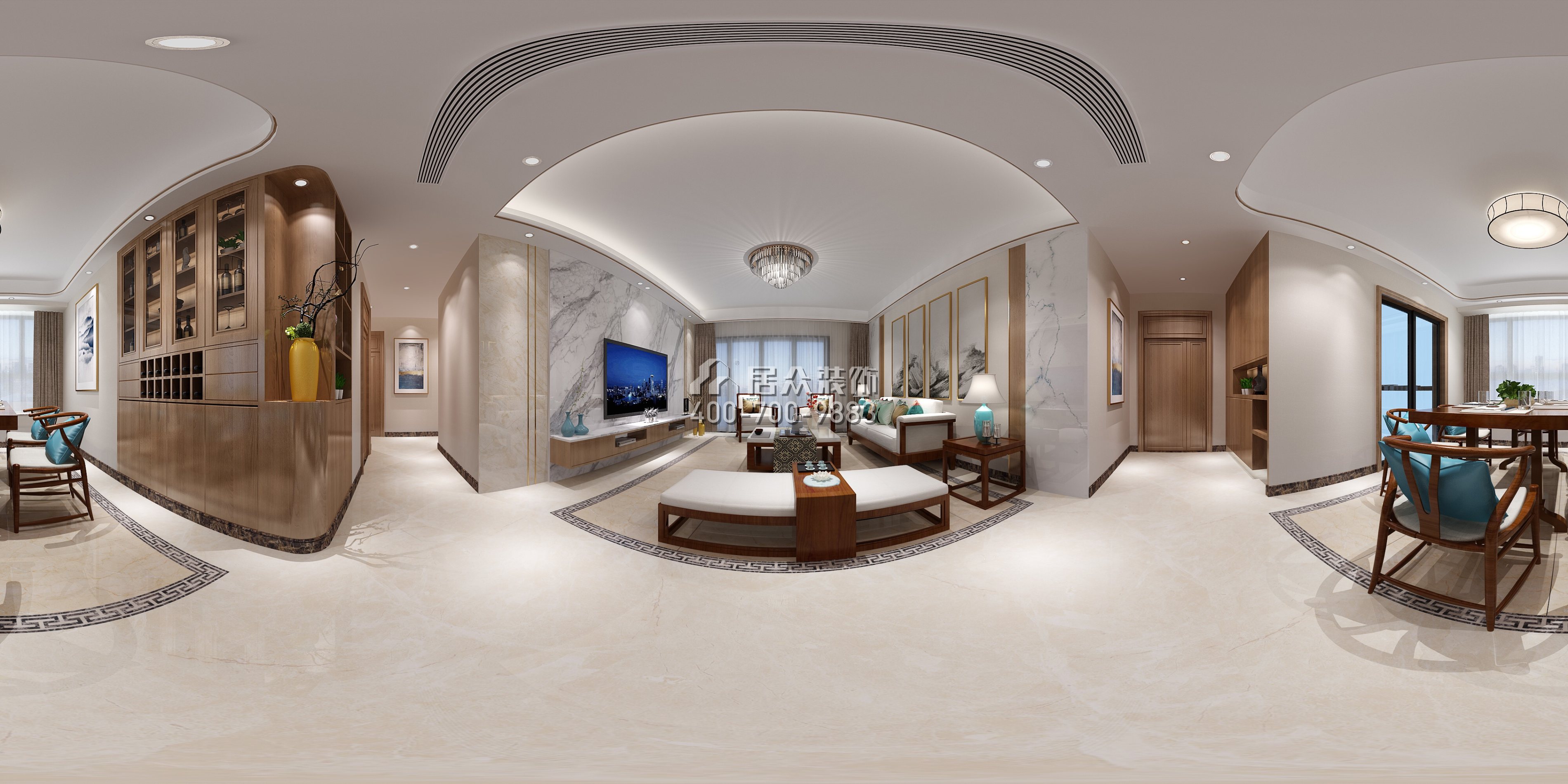 广州华发四季144平方米中式风格平层户型客厅装修效果图