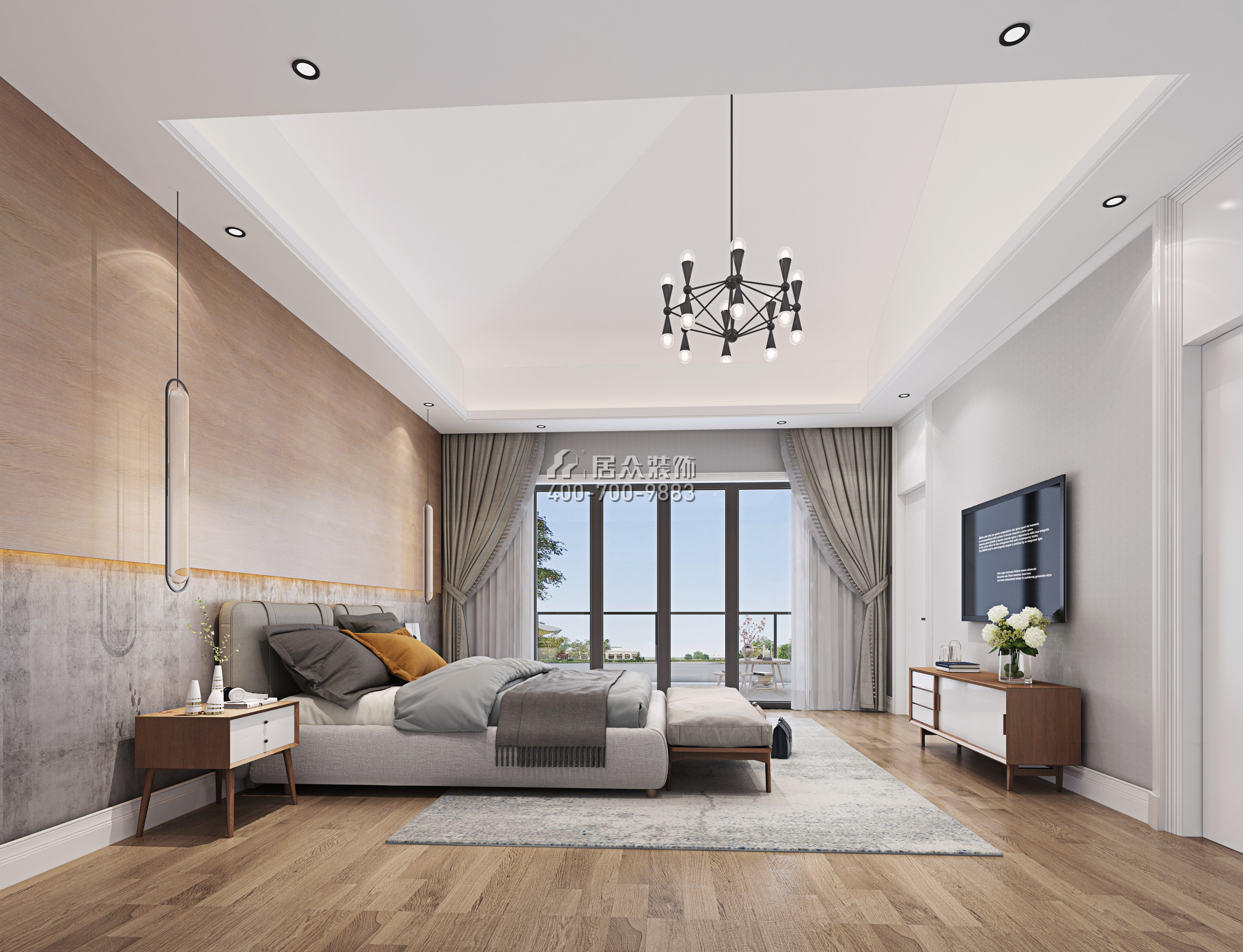 海逸豪庭267平方米现代简约风格别墅户型卧室装修效果图