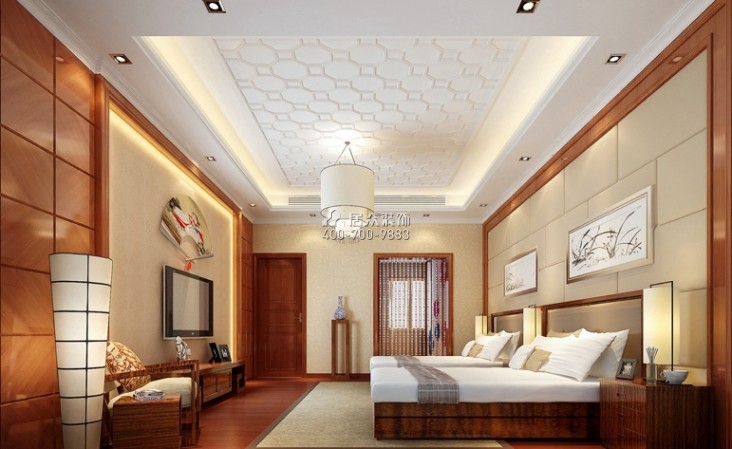 绿地西水东190平方米中式风格平层户型卧室装修效果图