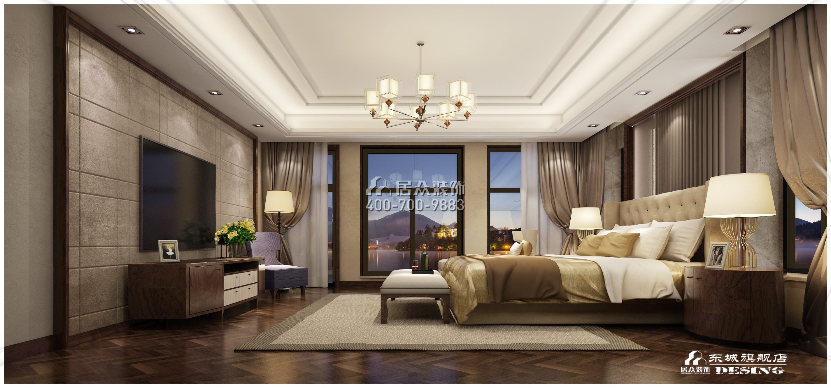 碧桂园翡翠湾1200平方米中式风格别墅户型卧室装修效果图