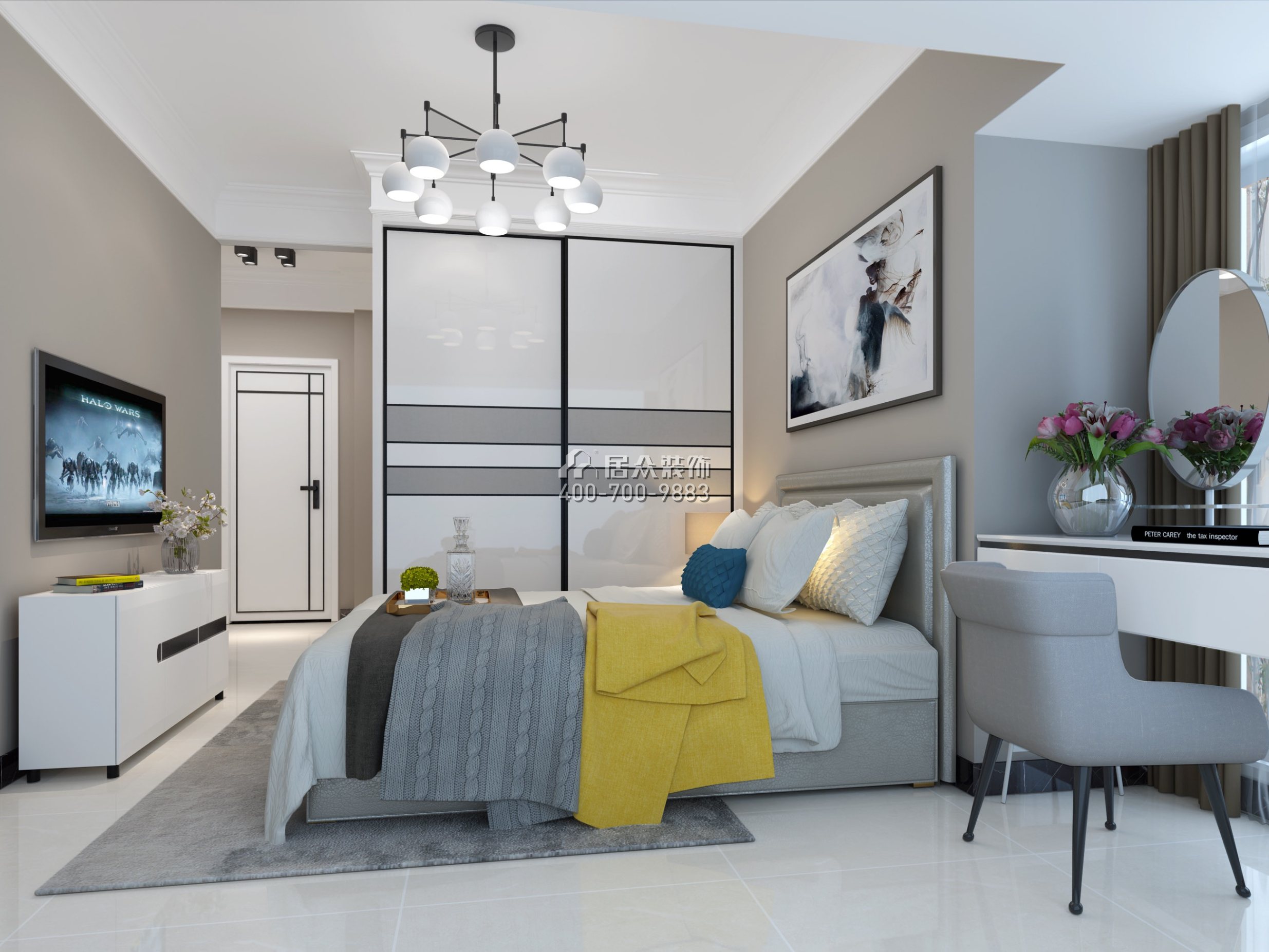 西荟城110平方米现代简约风格平层户型卧室装修效果图