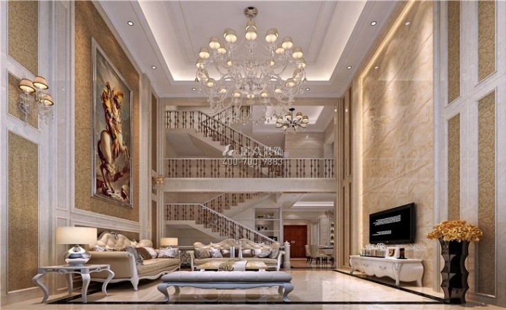 虎门国际公馆579平方米欧式风格别墅户型客厅装修效果图