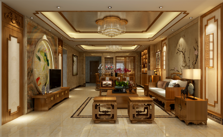 维港半岛240平方米中式风格平层户型客厅装修效果图