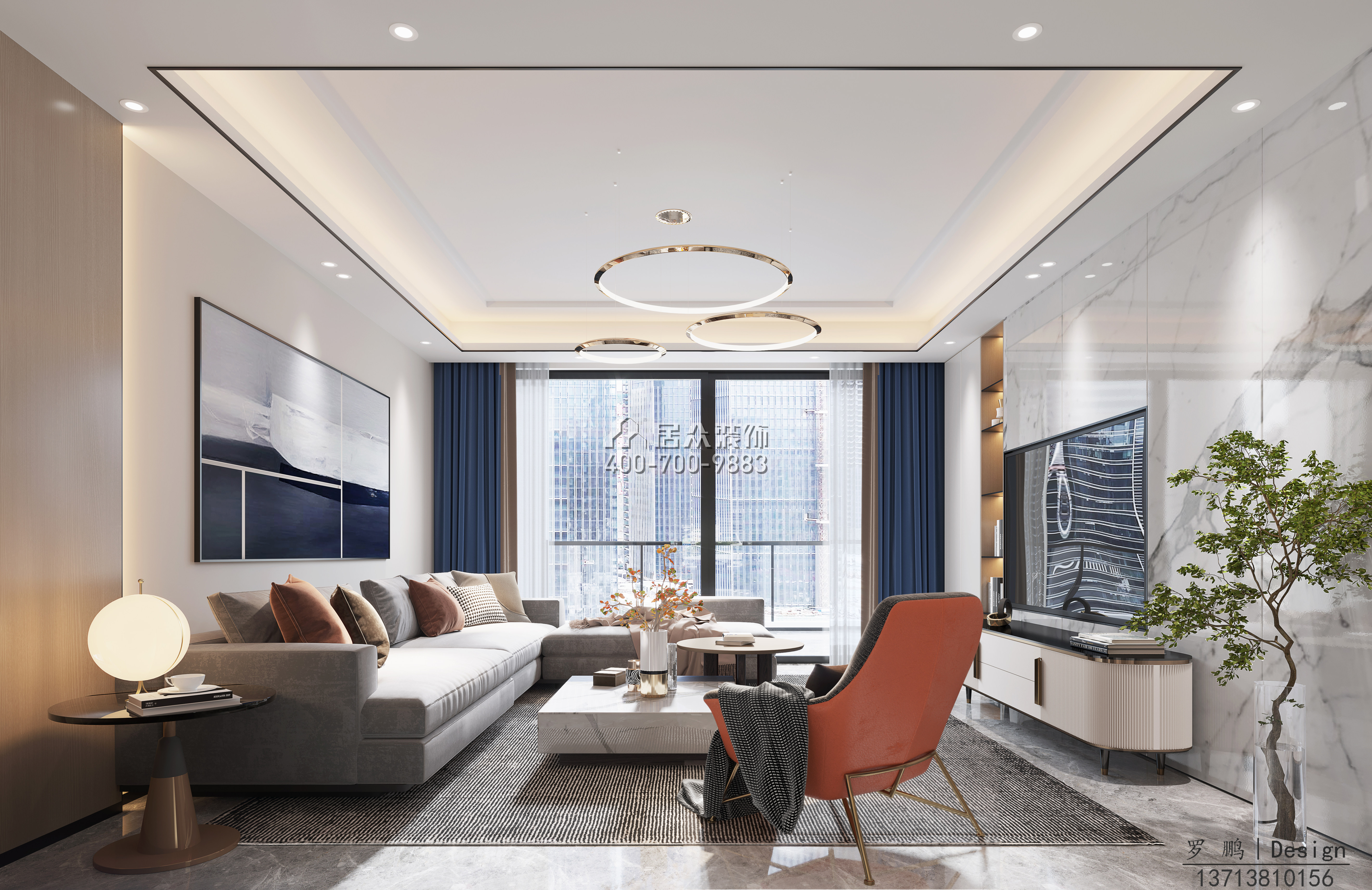 鼎太风华160平方米现代简约风格平层户型客厅装修效果图
