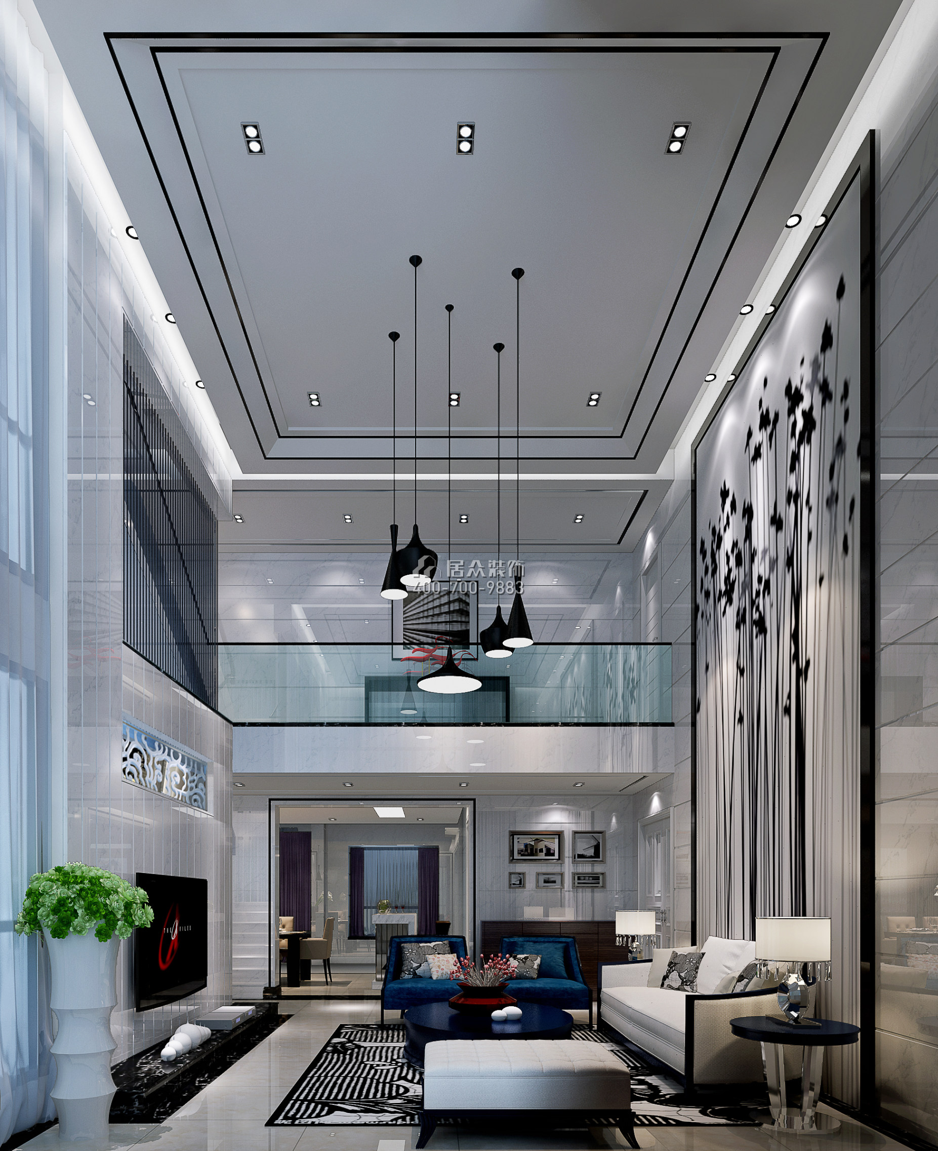 金域中央350平方米现代简约风格复式户型客厅装修效果图
