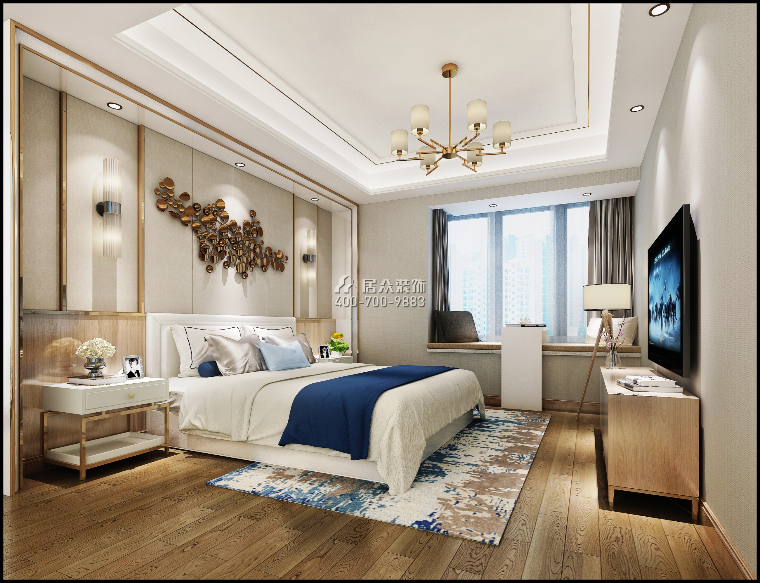 龙湖时代天街143平方米现代简约风格平层户型卧室装修效果图