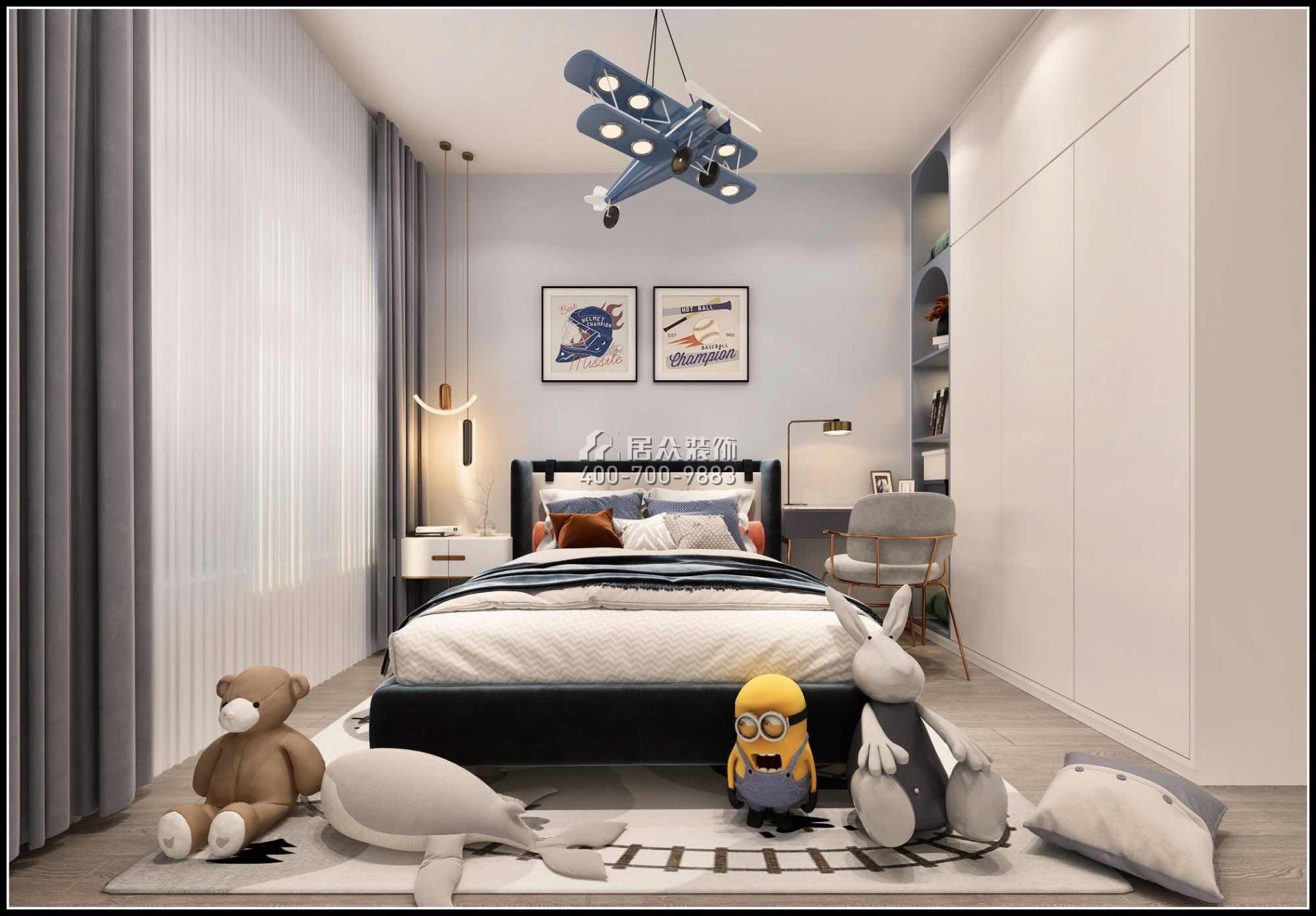 金鸿利嘉阁320平方米中式风格复式户型卧室kok电竞平台效果图