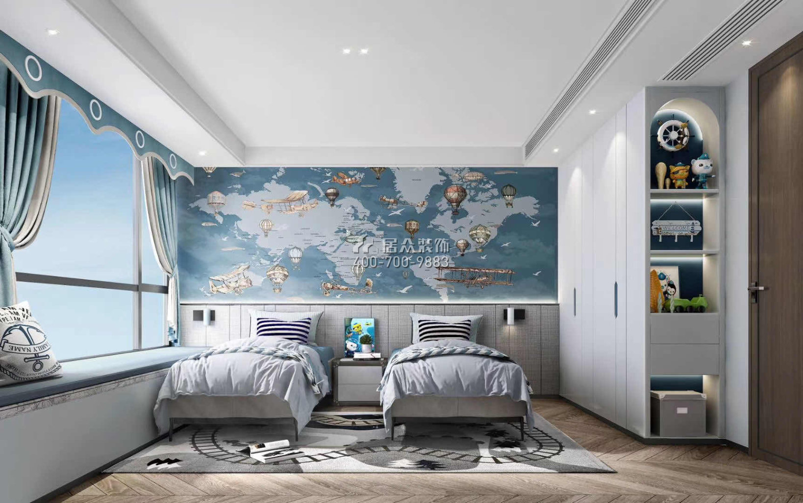 颐湾府189平方米现代简约风格平层户型卧室装修效果图
